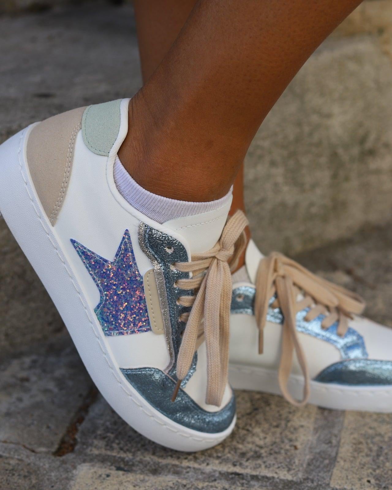 Basket Femme Étoile Bleue Pailletée - beautifulshop