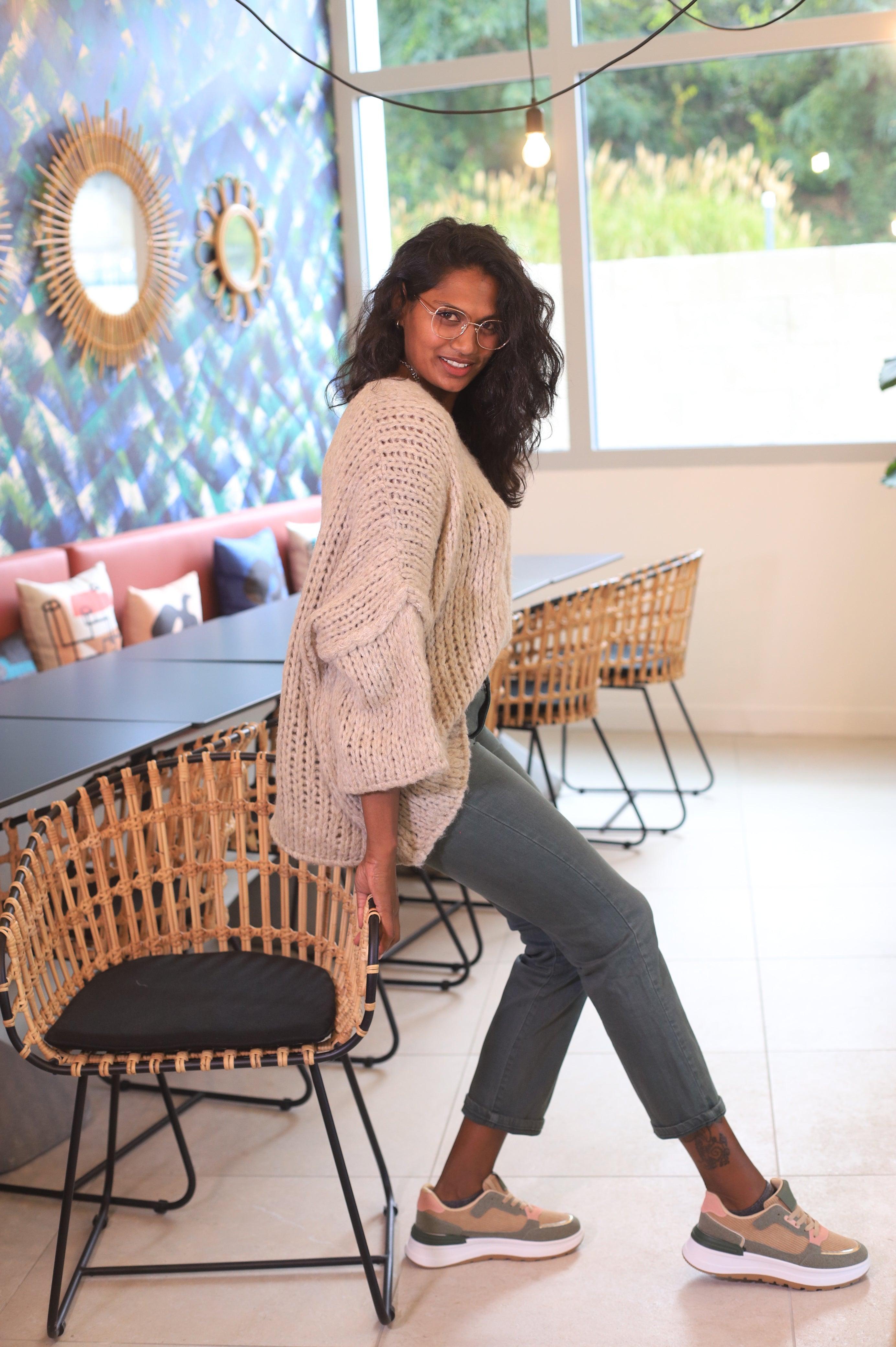 Baskets Femme Bi-Matière Kaki et Beige - Velours et Daim - beautifulshop