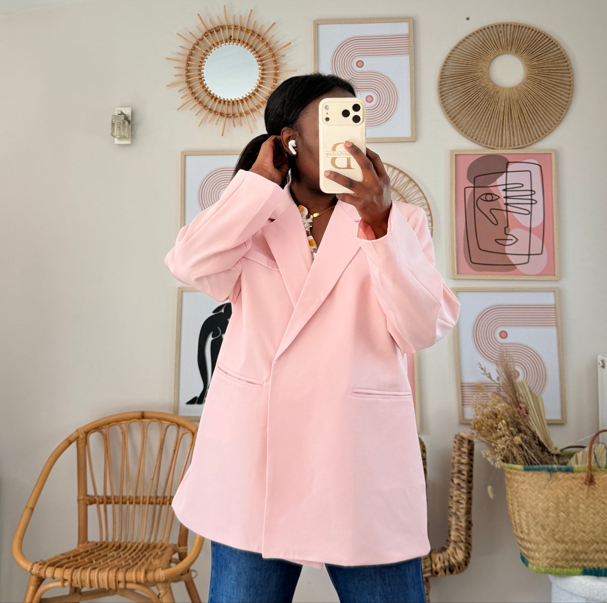 Blazer rose à coupe ample – Beautiful Shop