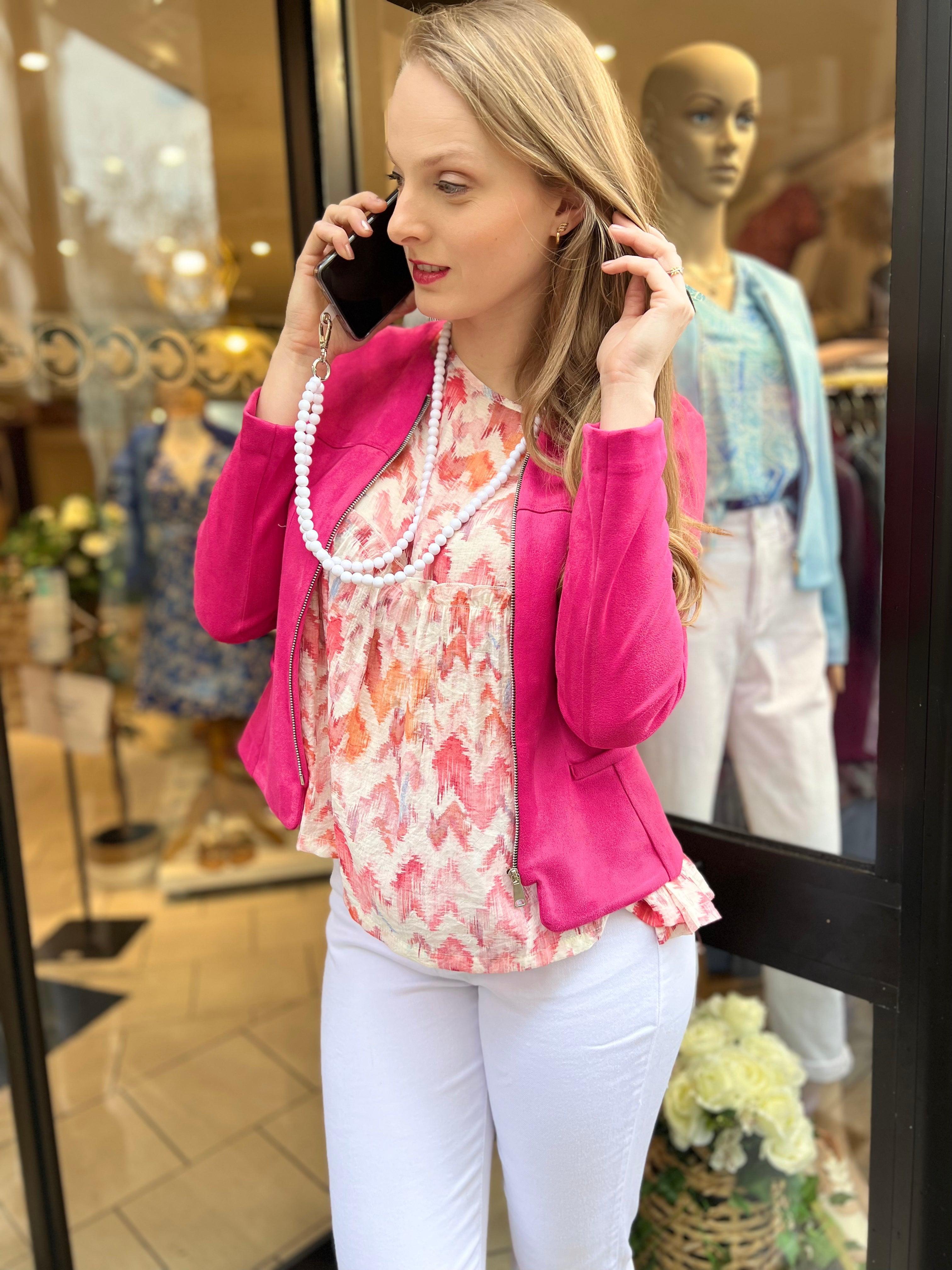 Blouse ample rose imprimée - beautifulshop