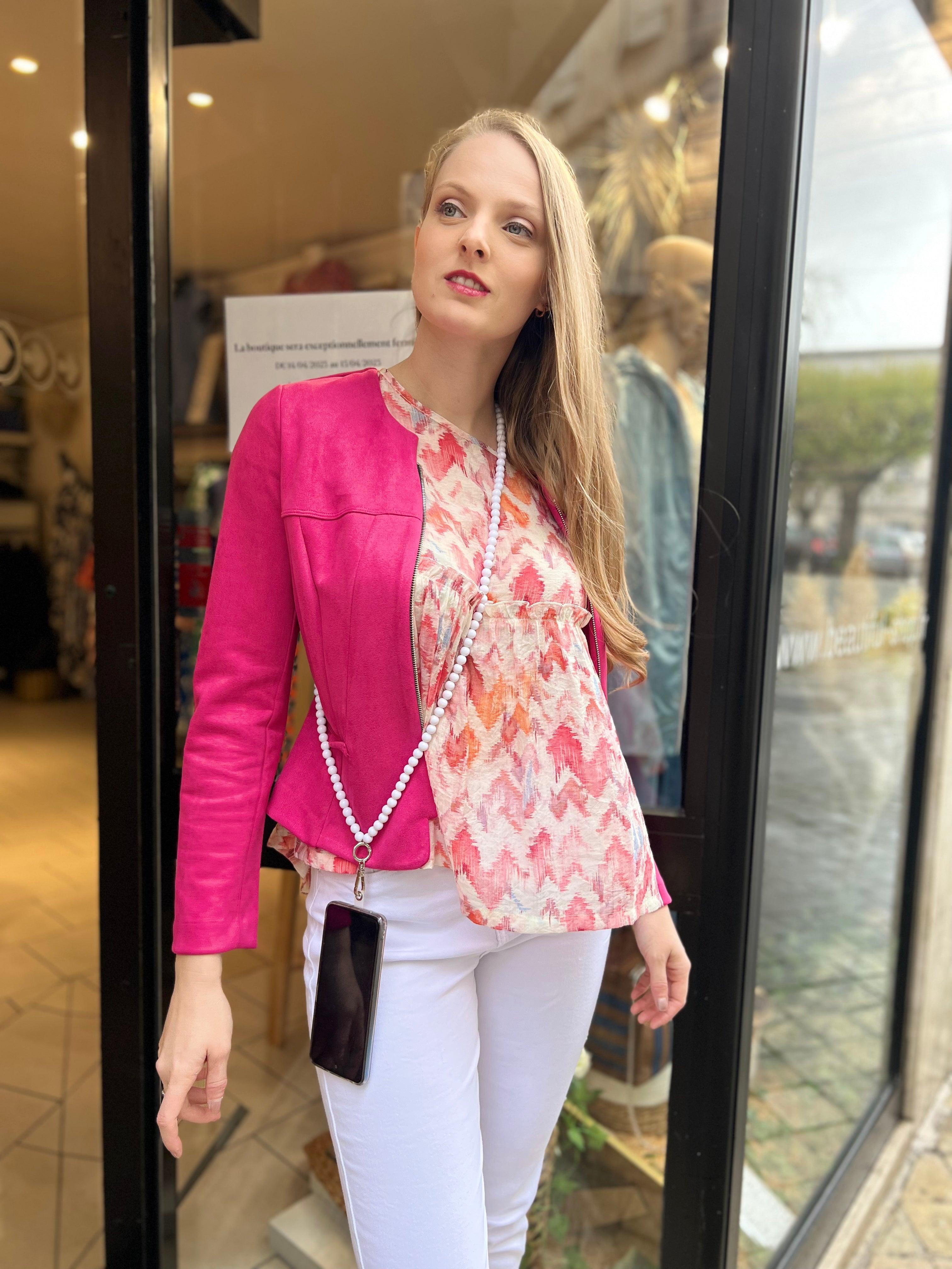 Blouse ample rose imprimée - beautifulshop