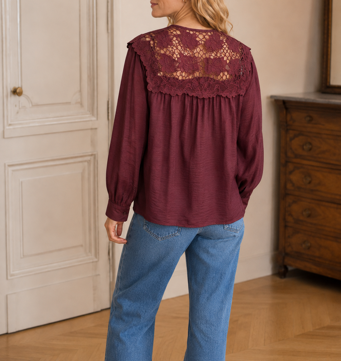 Blouse Romane en dentelle – rouge bordeaux – Beautiful Shop