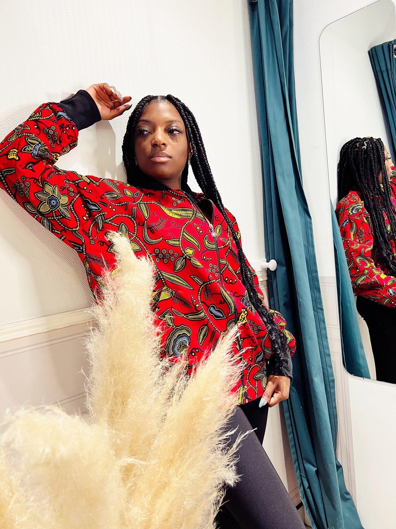 Bombers en wax jaune et rouge - beautifulshop