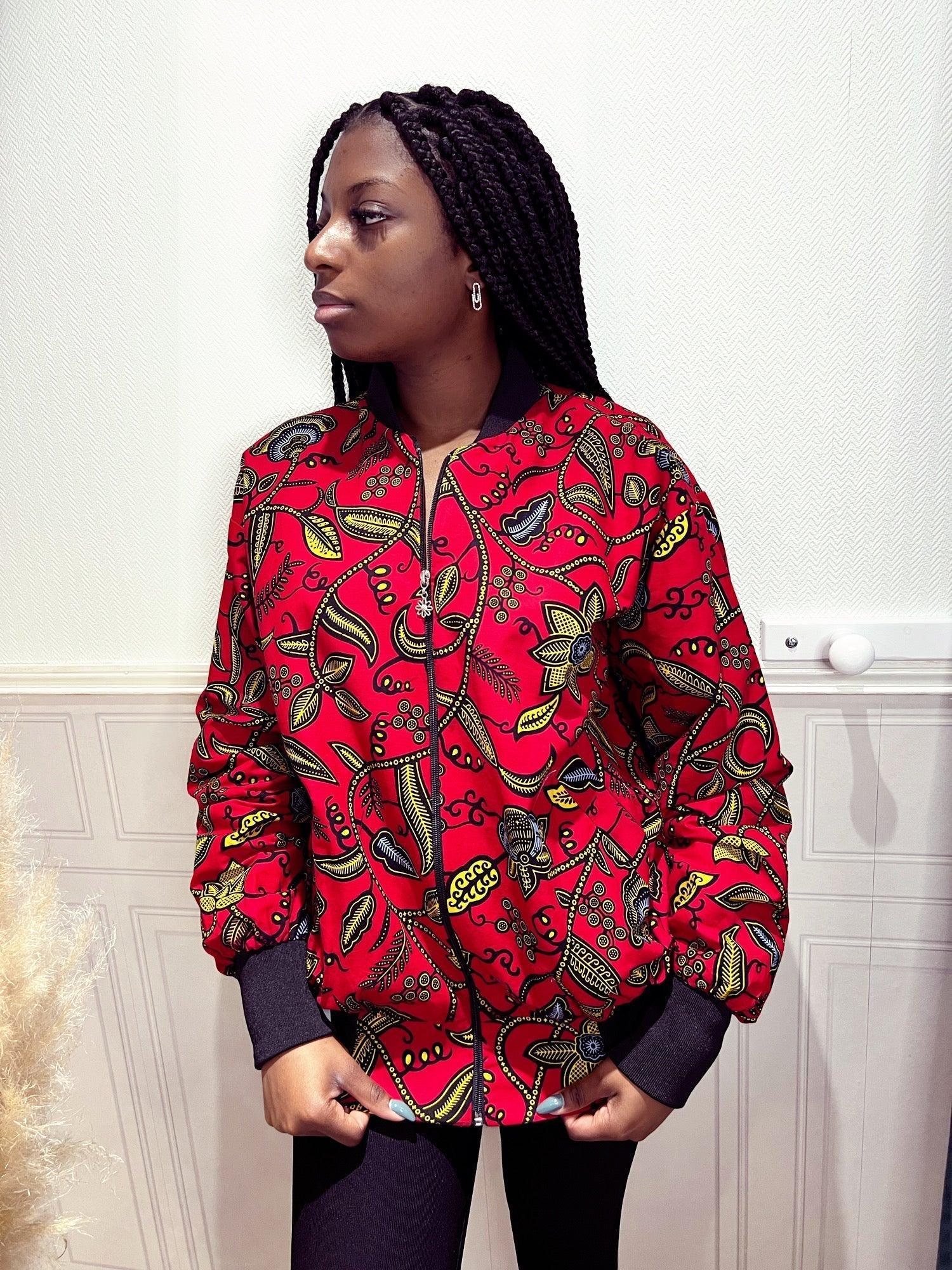 Bombers en wax jaune et rouge - beautifulshop