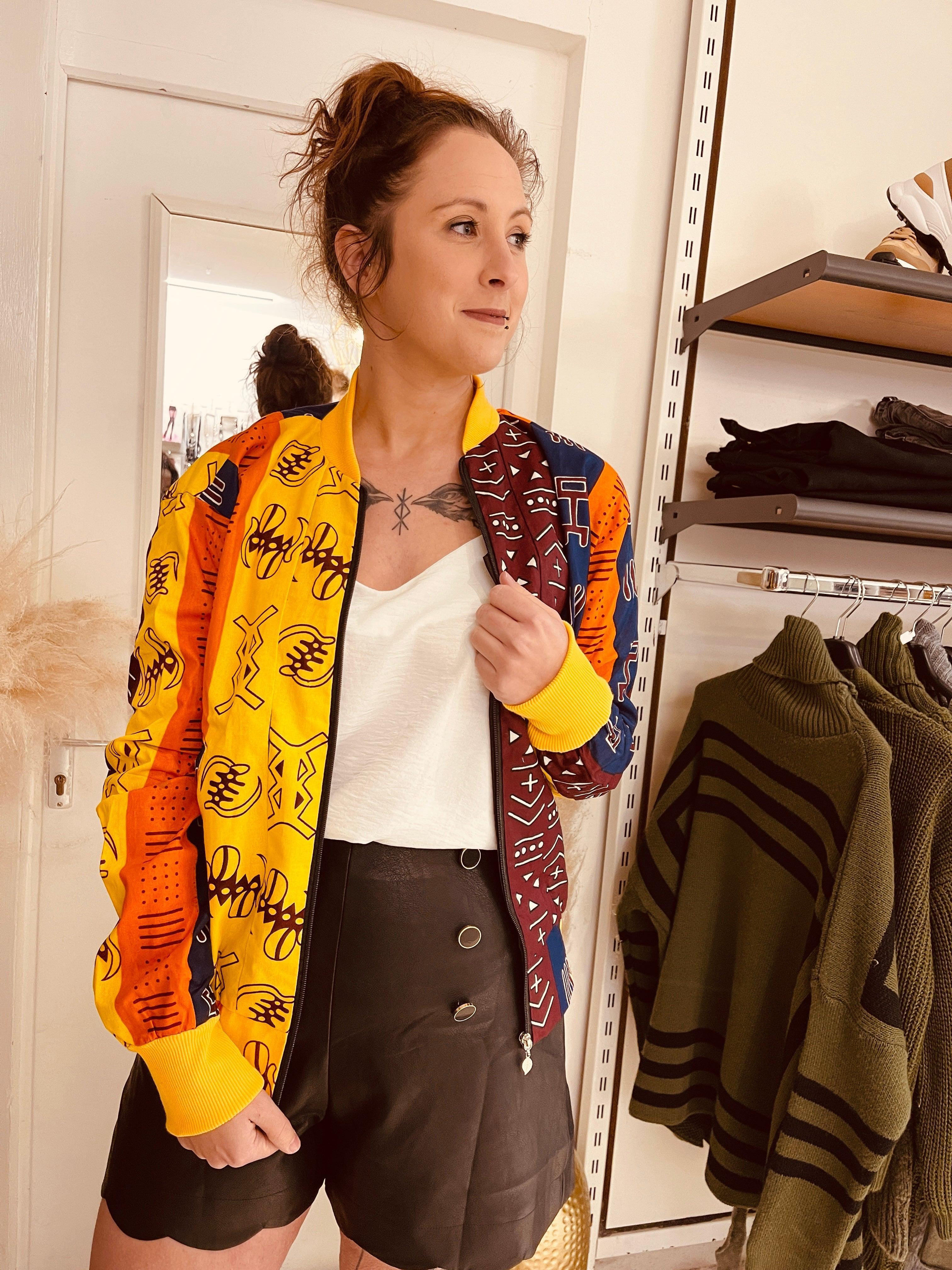 Bombers en wax gris , jaune ,rouge, bleu - beautifulshop