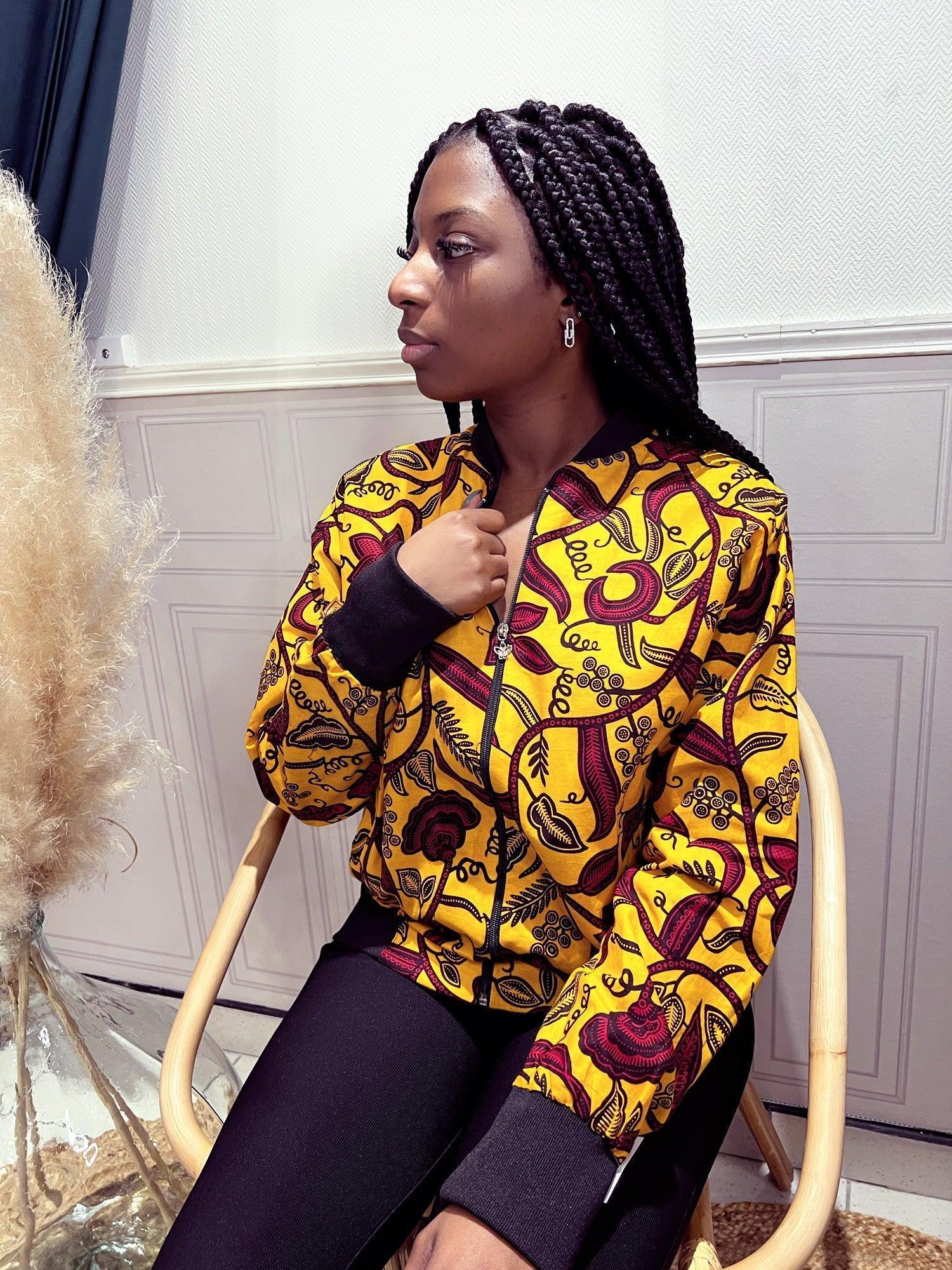 Bombers en wax jaune et rouge - beautifulshop