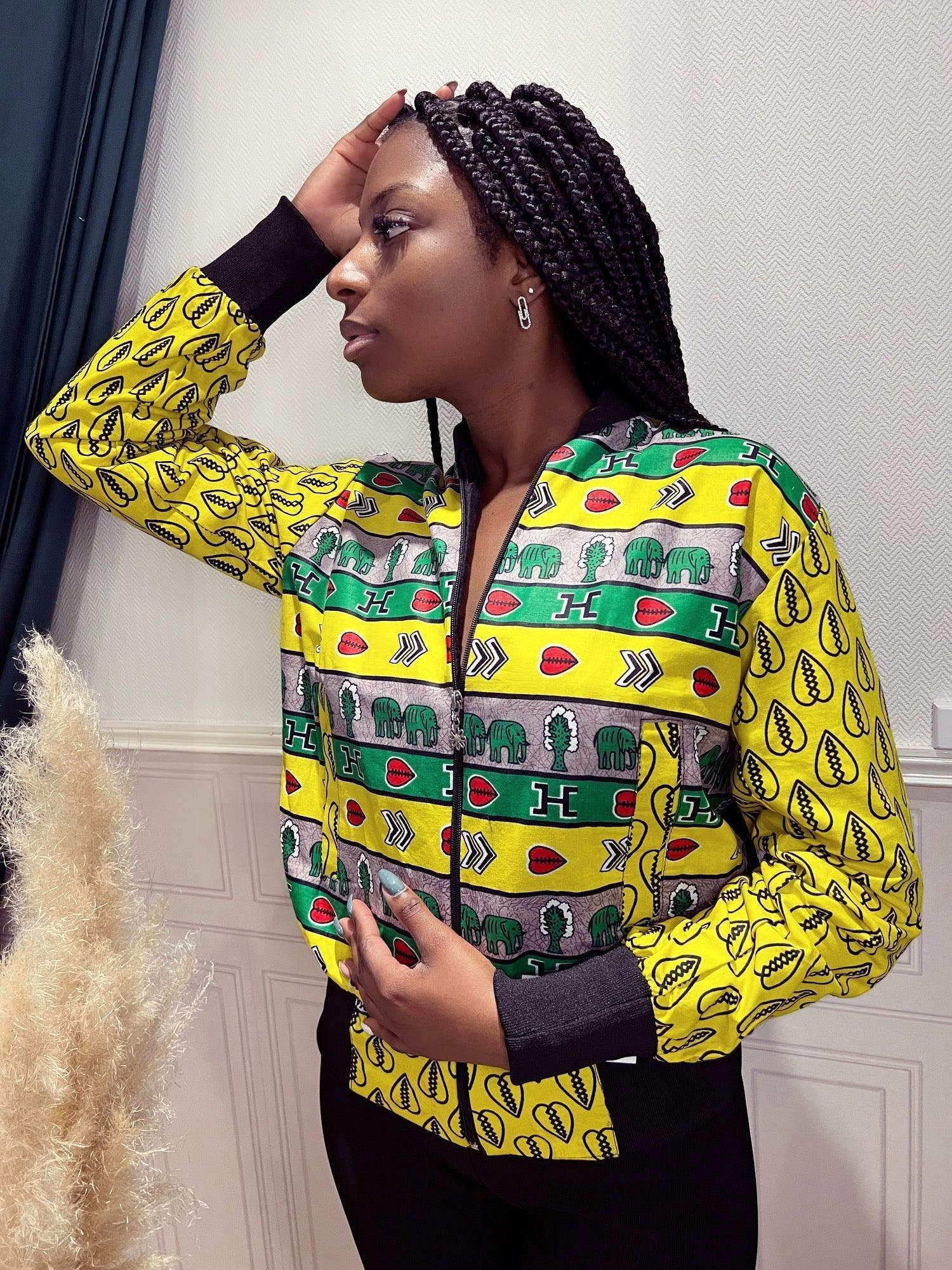 Bombers en wax jaune vert et gris - beautifulshop