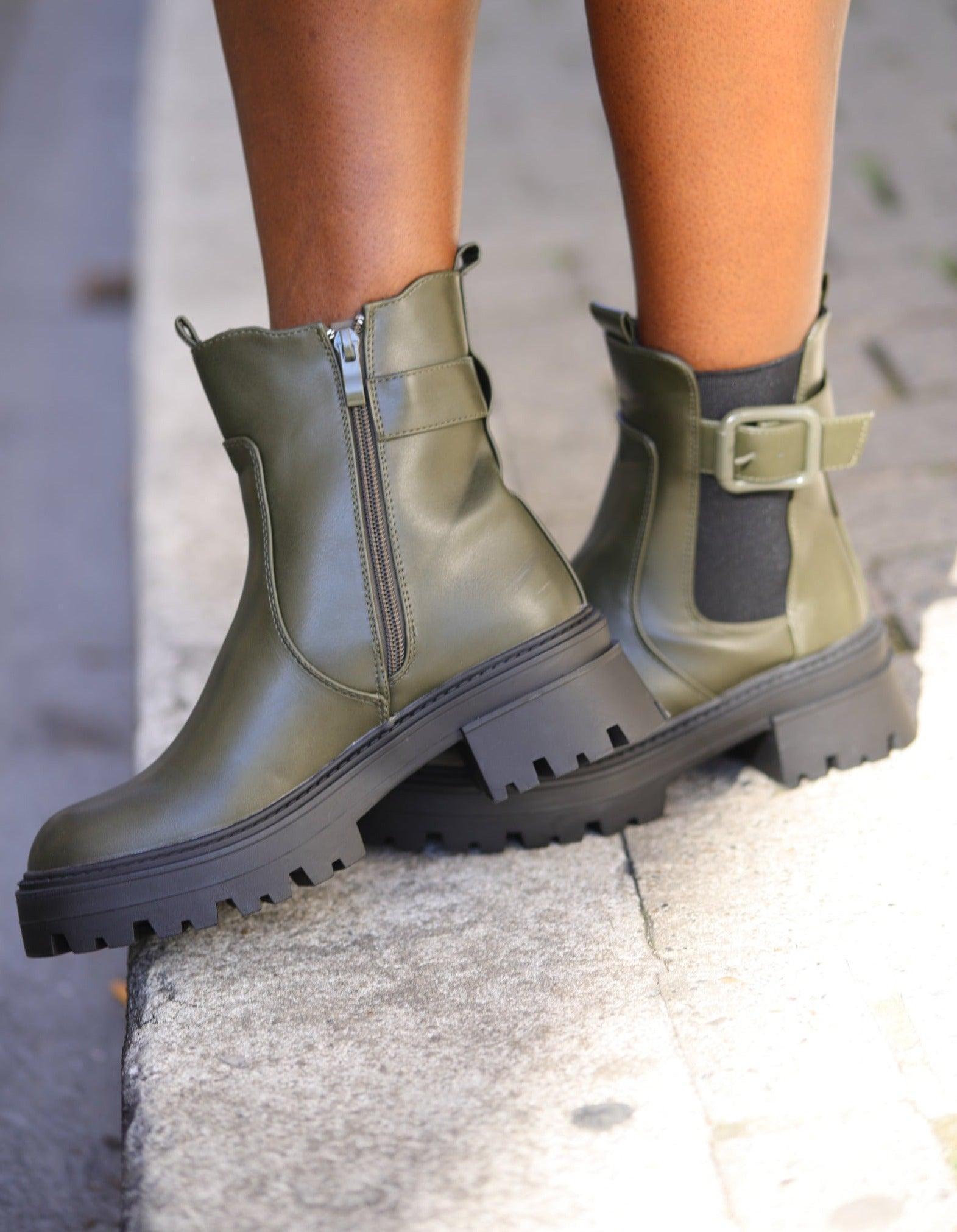 Bottines kaki femme - beautifulshop