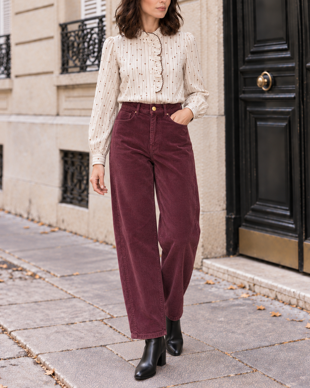 Chemisier solène à volants et broderies – écru & bordeaux – Beautiful Shop