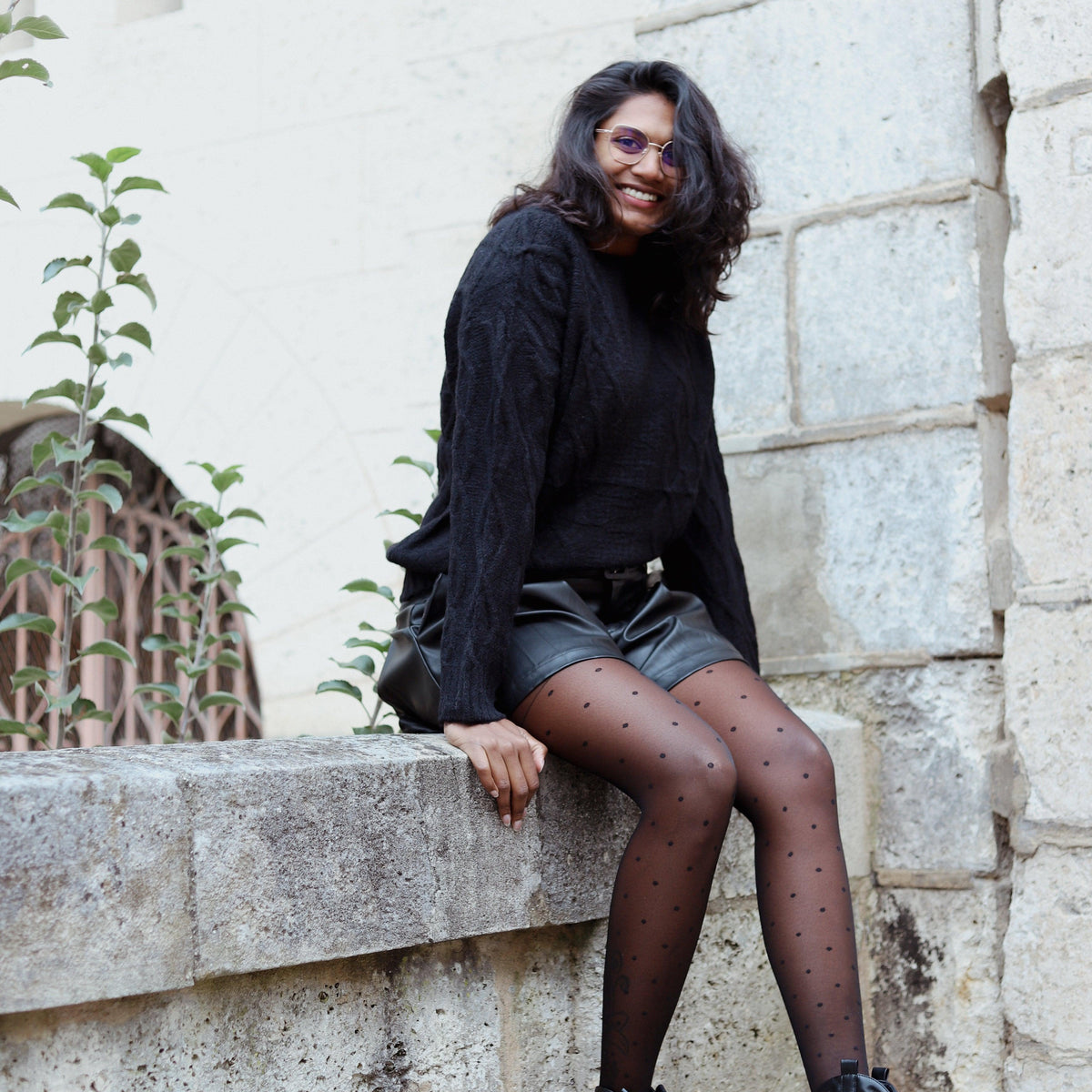 Collant Noir à Pois, Taille Unique 20 Deniers – beautifulshop