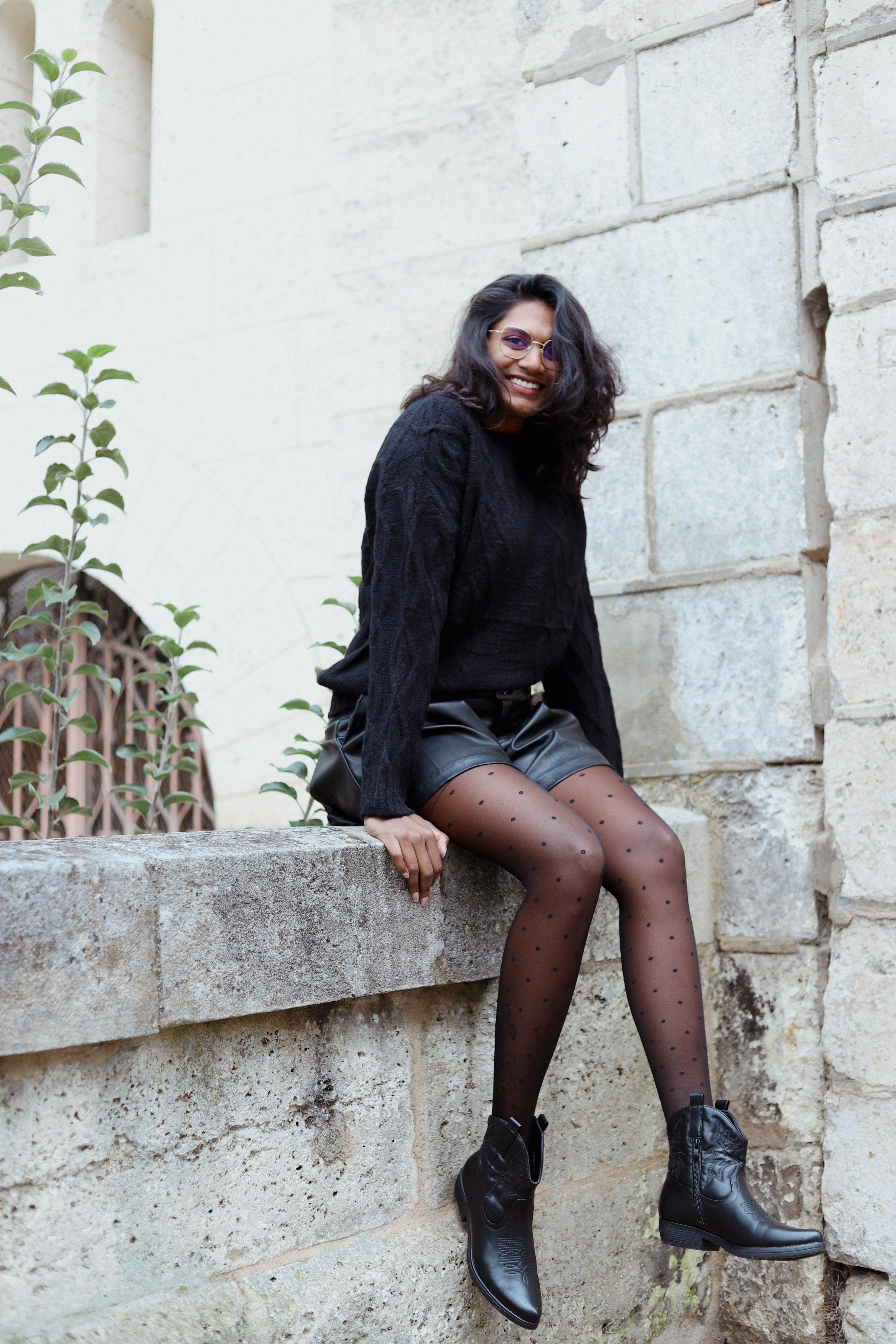 Collant Noir à Pois, Taille Unique 20 Deniers - beautifulshop