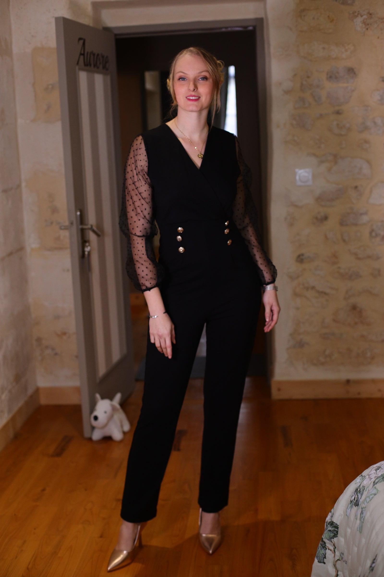 Combinaison à Manches en Dentelle Noir - beautifulshop