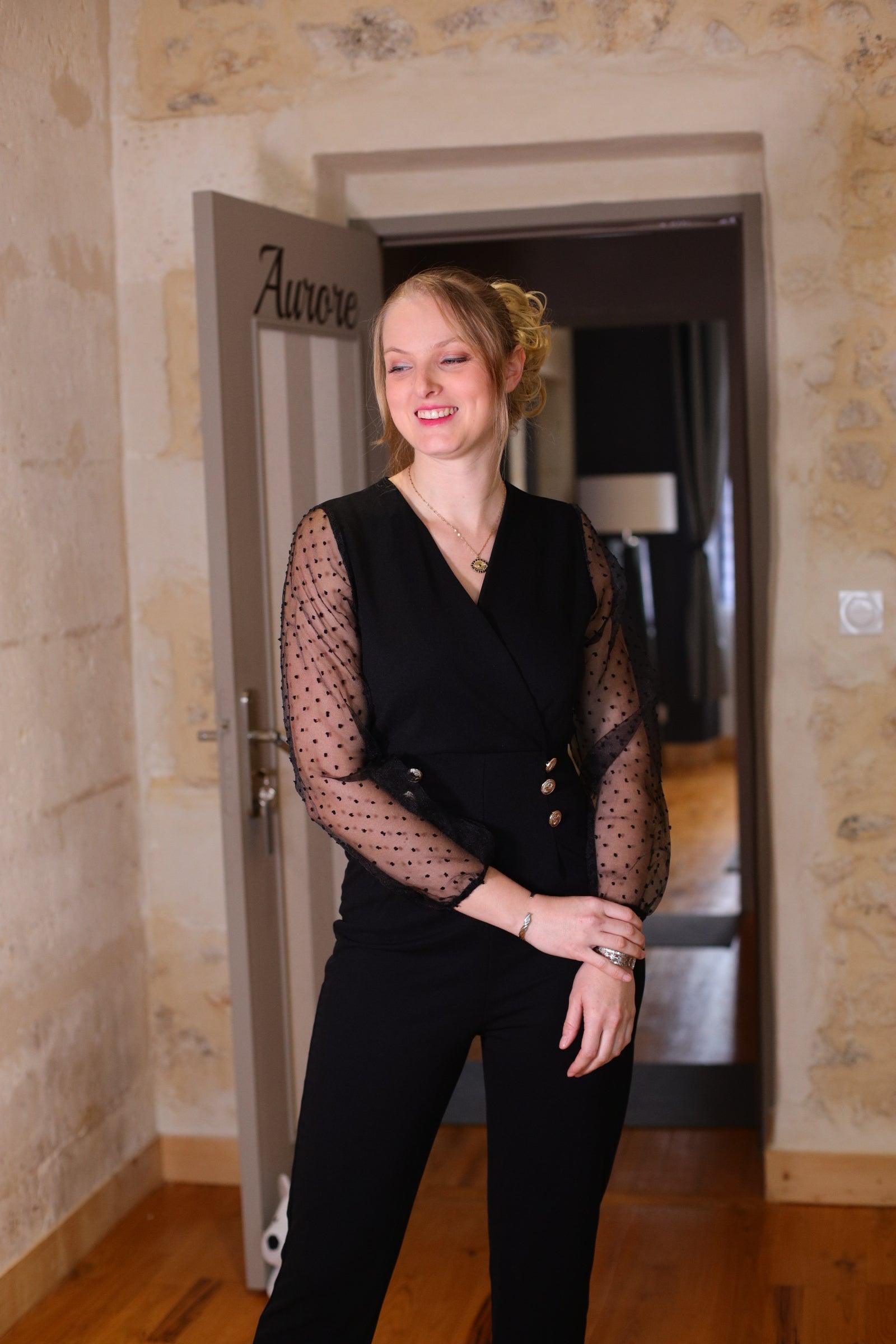 Combinaison à Manches en Dentelle Noir - beautifulshop