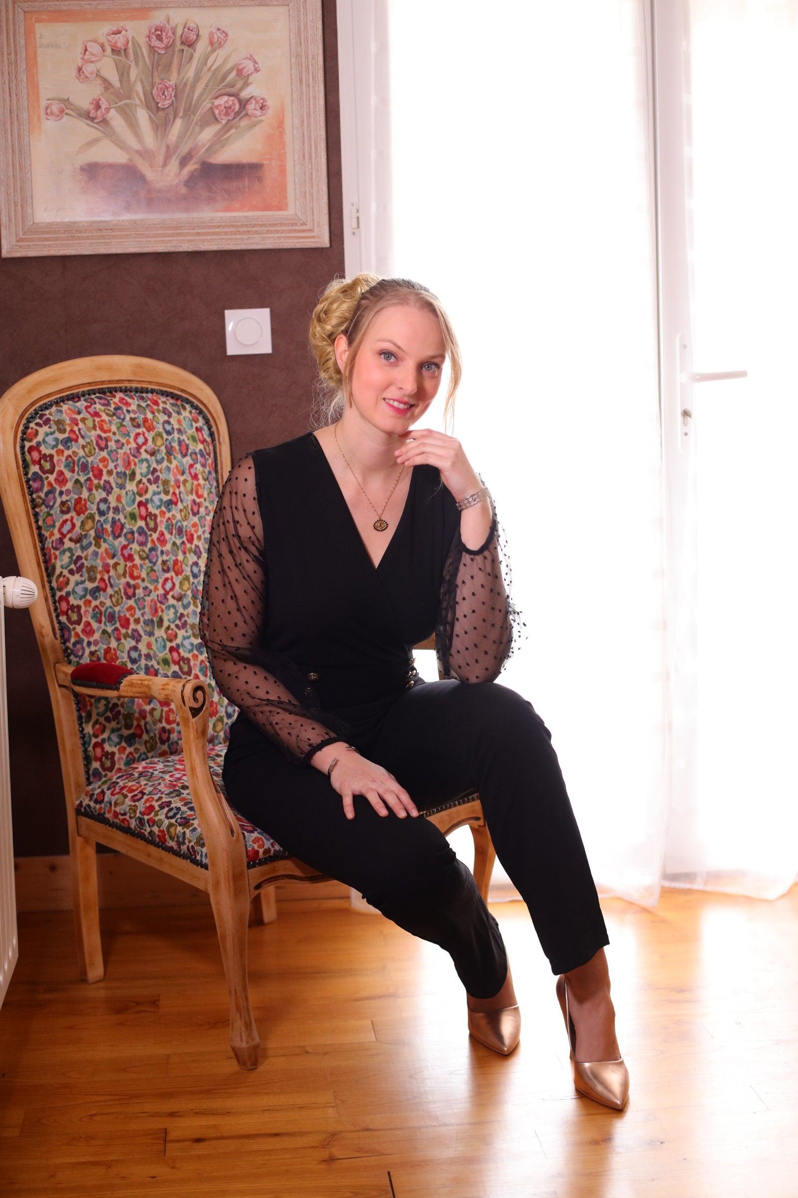 Combinaison à Manches en Dentelle Noir - beautifulshop