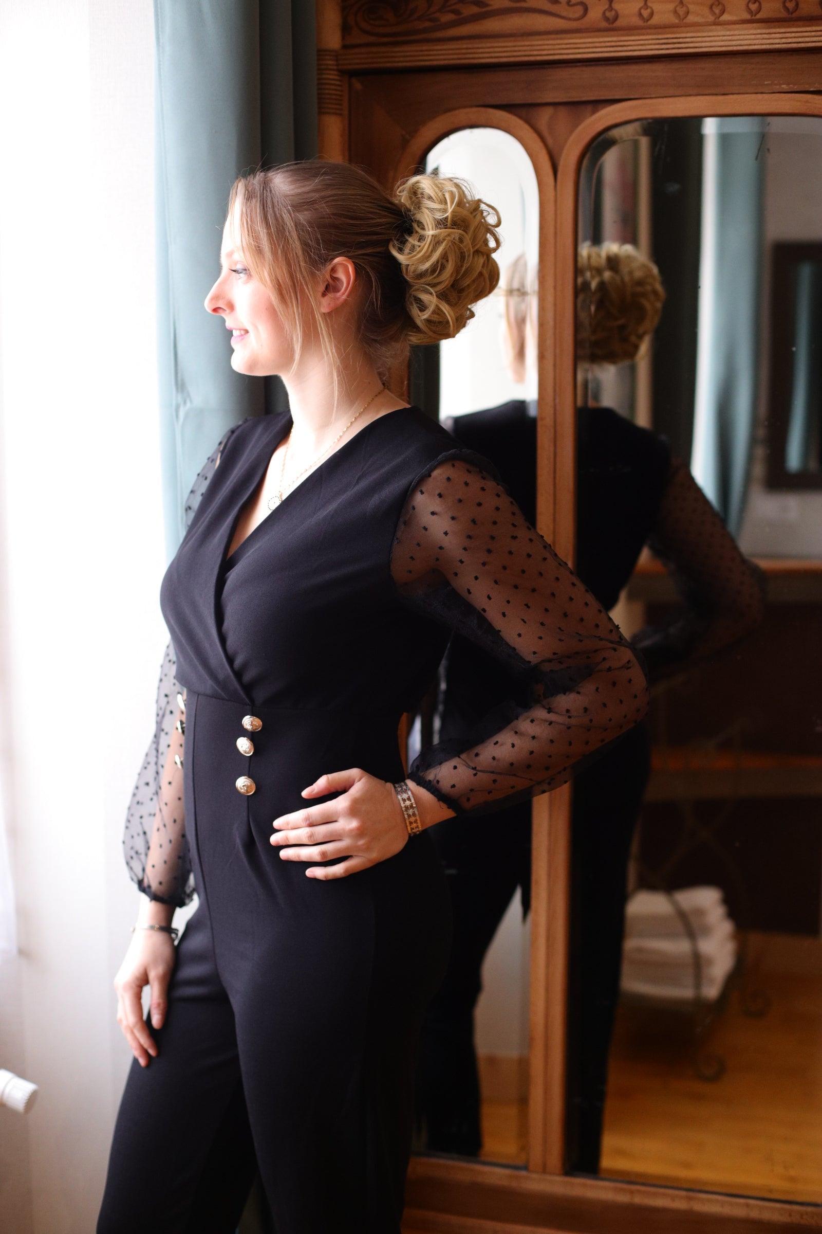 Combinaison à Manches en Dentelle Noir - beautifulshop