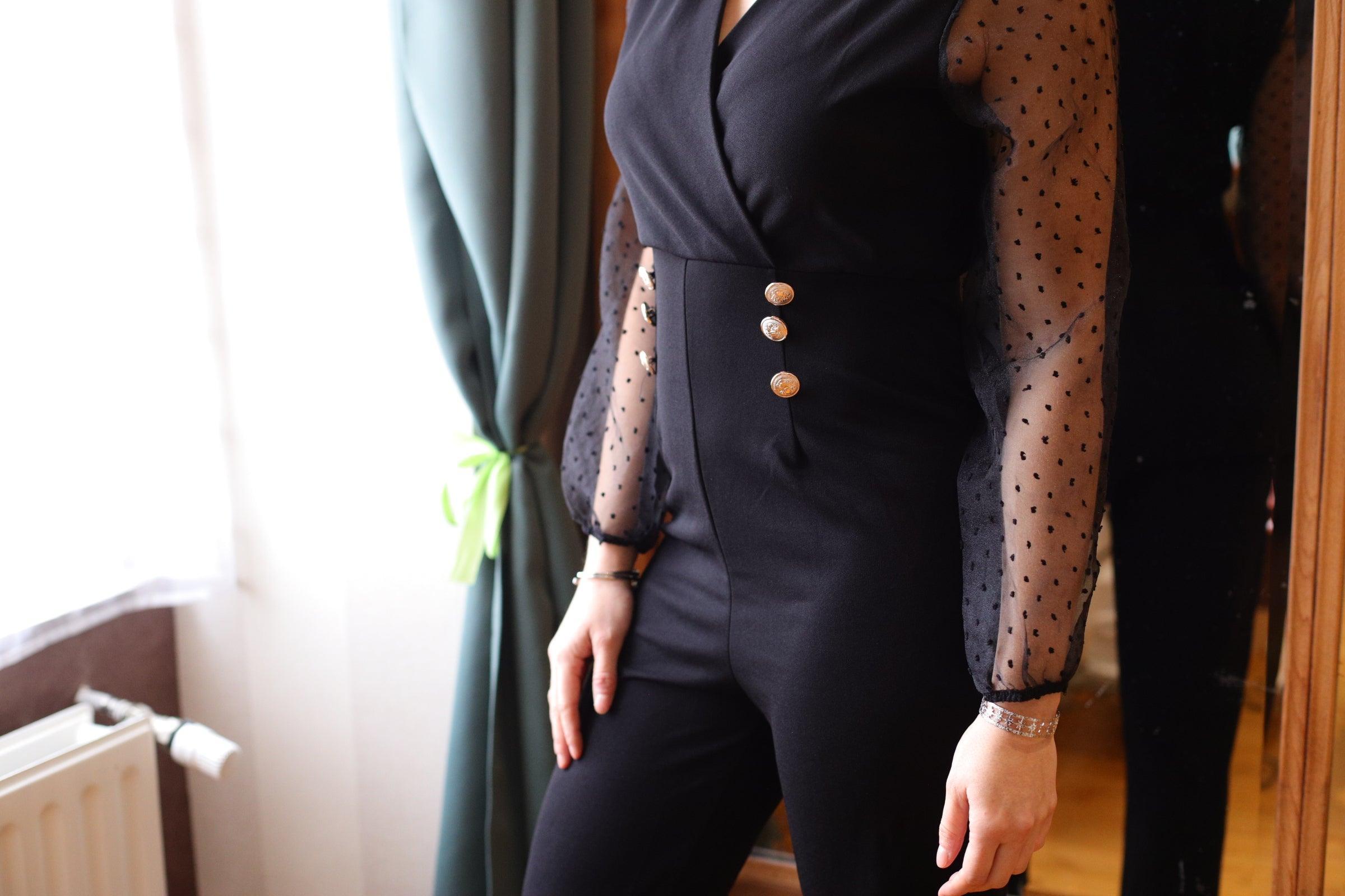 Combinaison à Manches en Dentelle Noir - beautifulshop