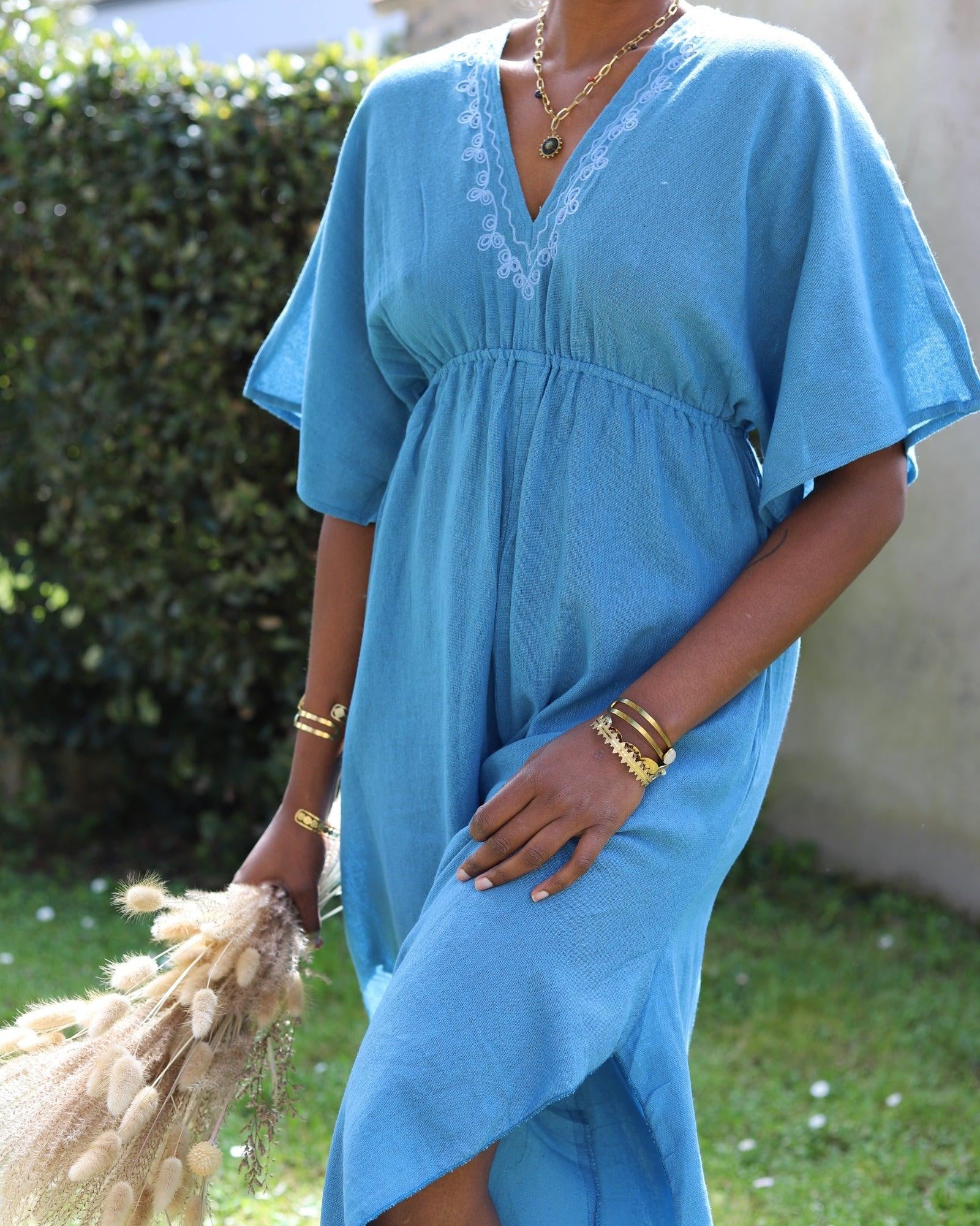 Combinaison Longue à Col en V - Bleu - beautifulshop