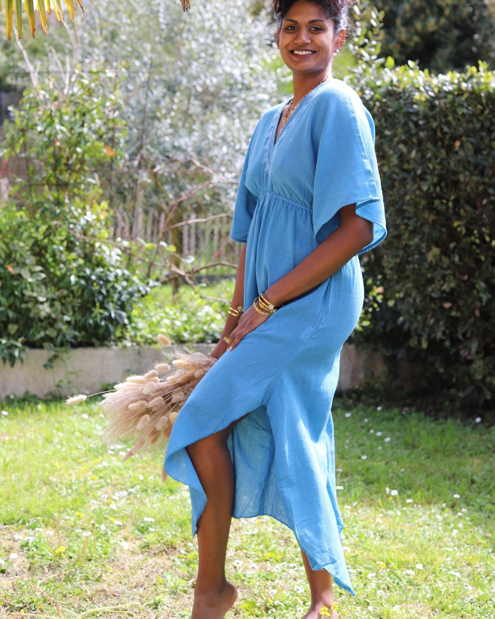 Combinaison Longue à Col en V - Bleu - beautifulshop