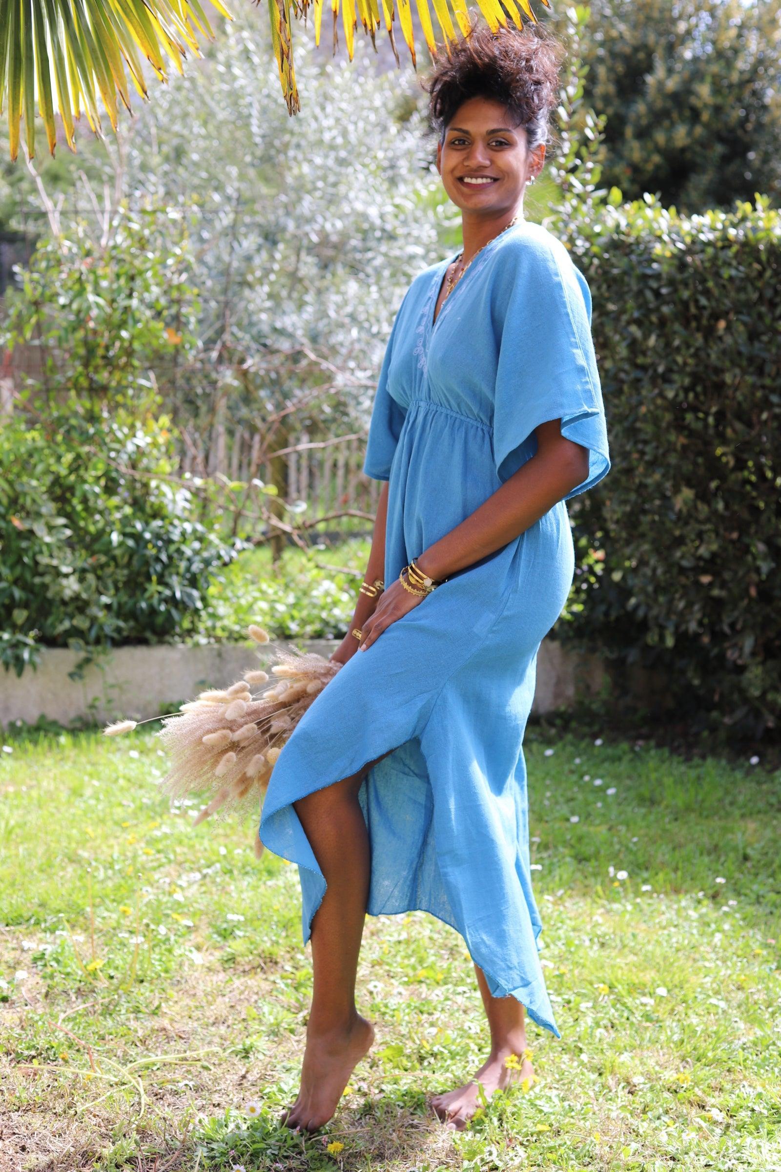 Combinaison Longue à Col en V - Bleu - beautifulshop