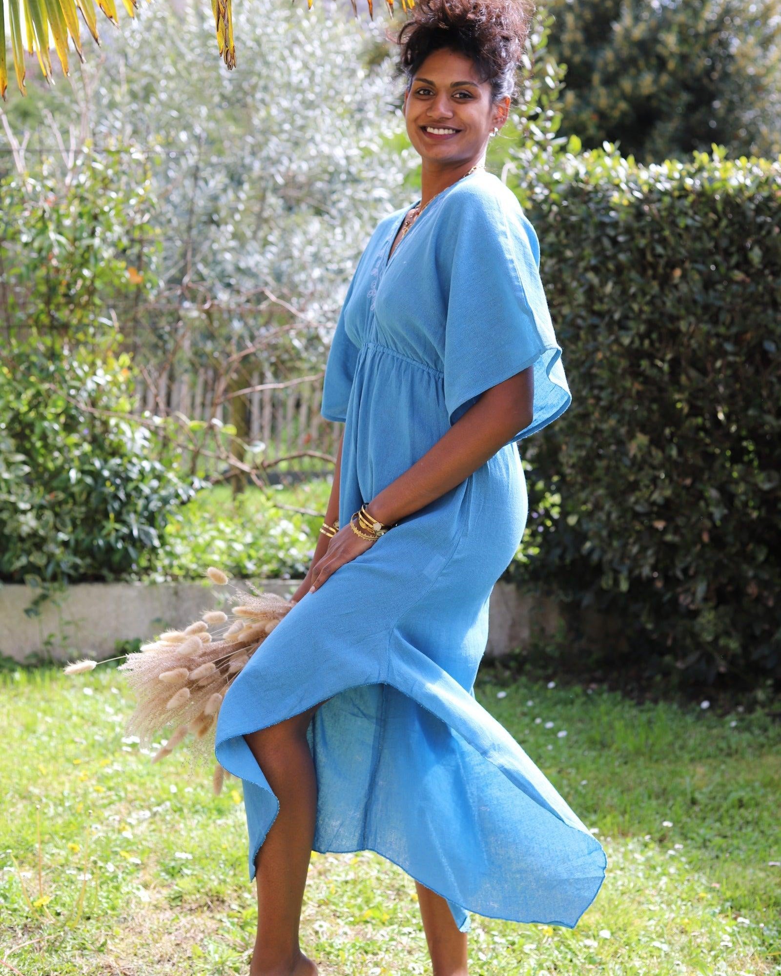 Combinaison Longue à Col en V - Bleu - beautifulshop