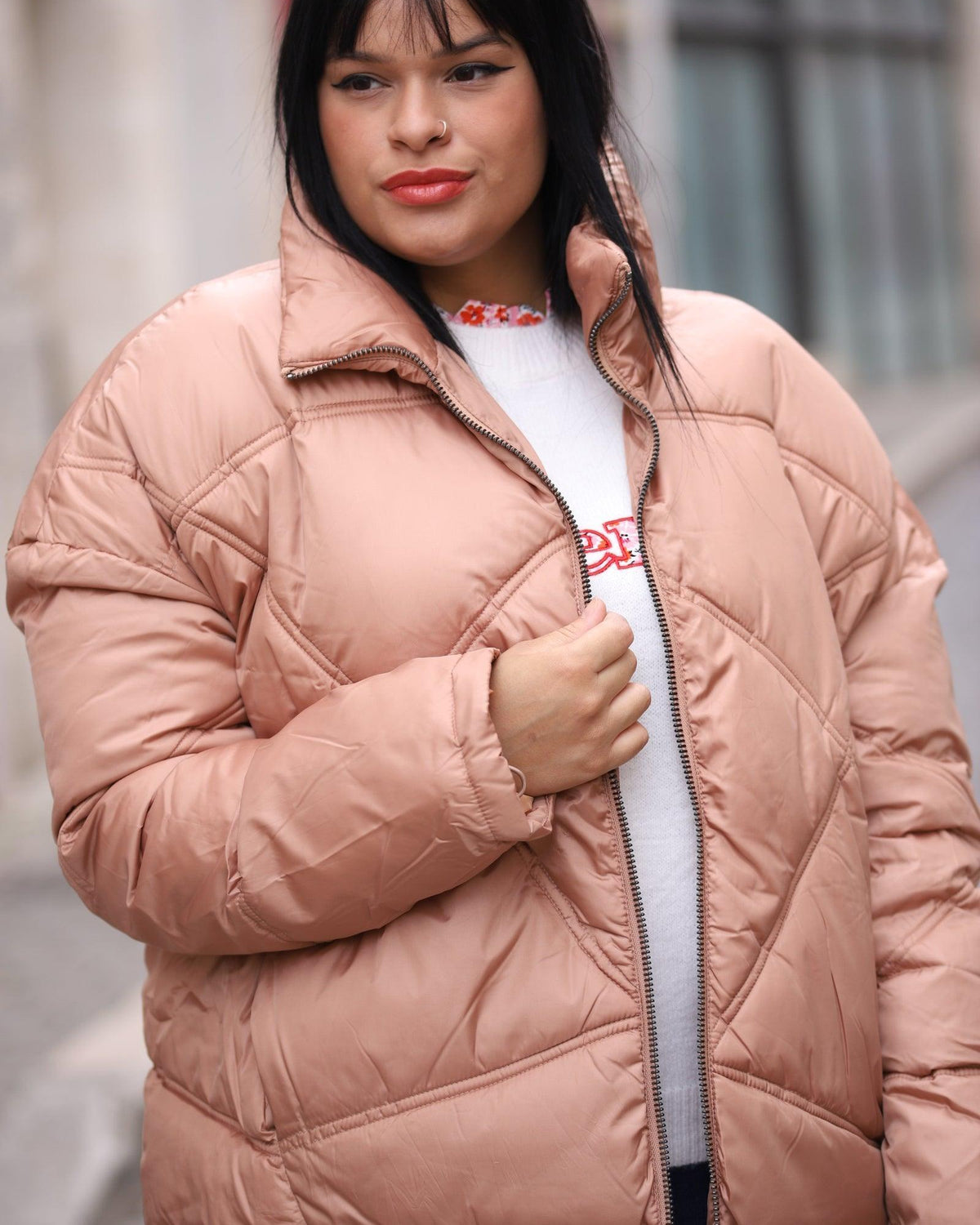 Doudoune camel matelassée à col chemise – Beautiful Shop