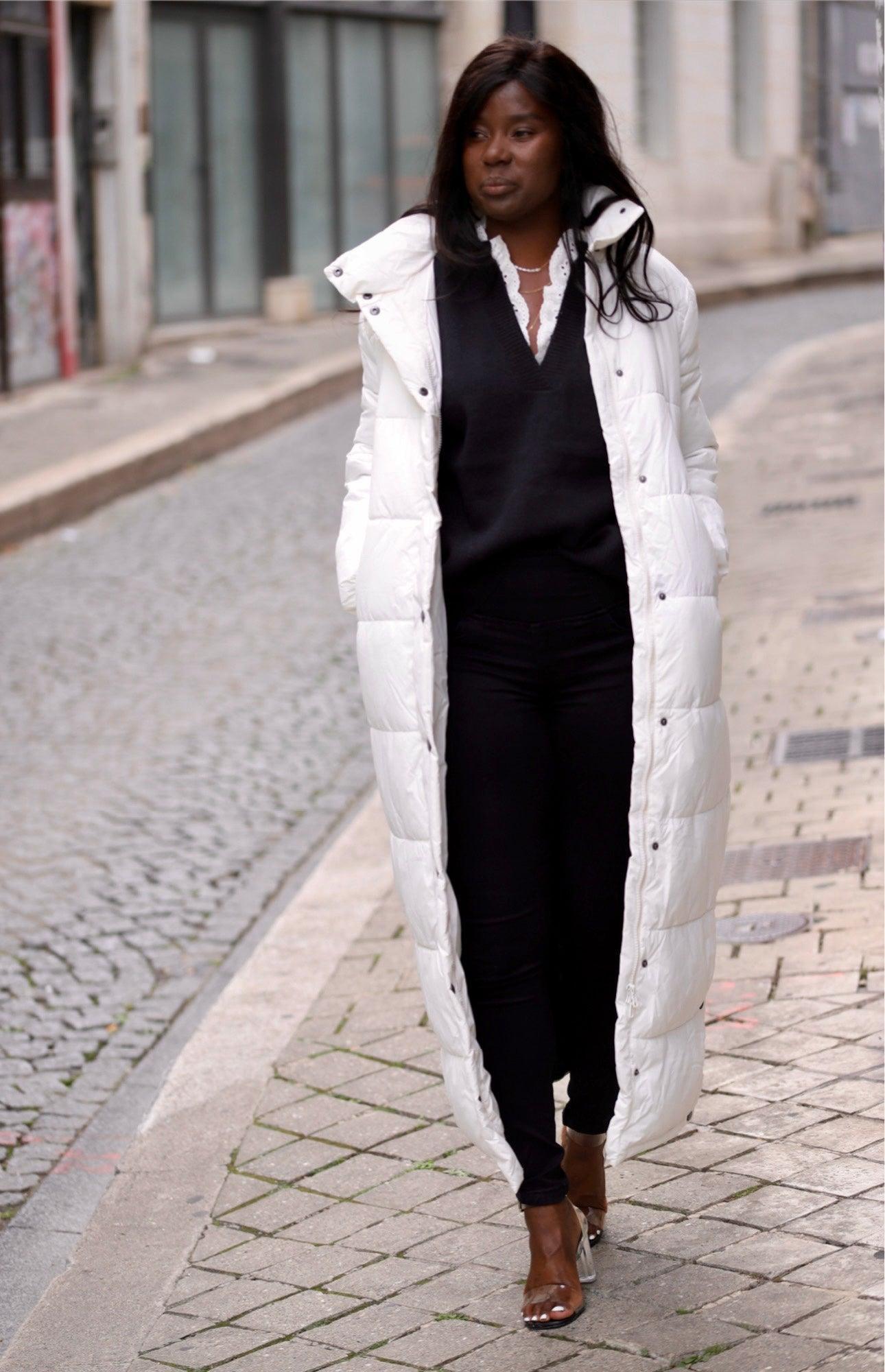 Doudoune longue blanc cassé - beautifulshop