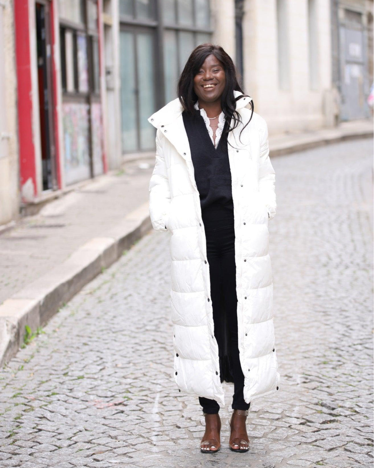 Doudoune longue matelassée blanc cassé – Beautiful Shop