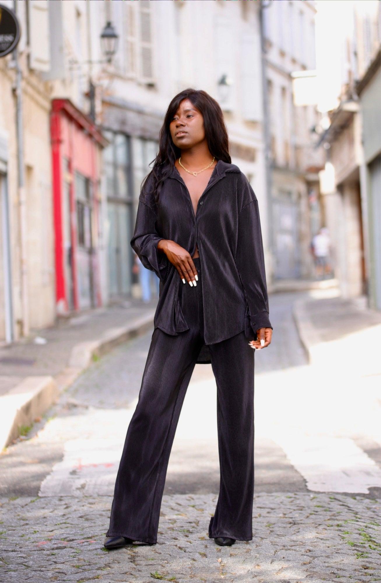 Ensemble pantalon et chemise noir - beautifulshop