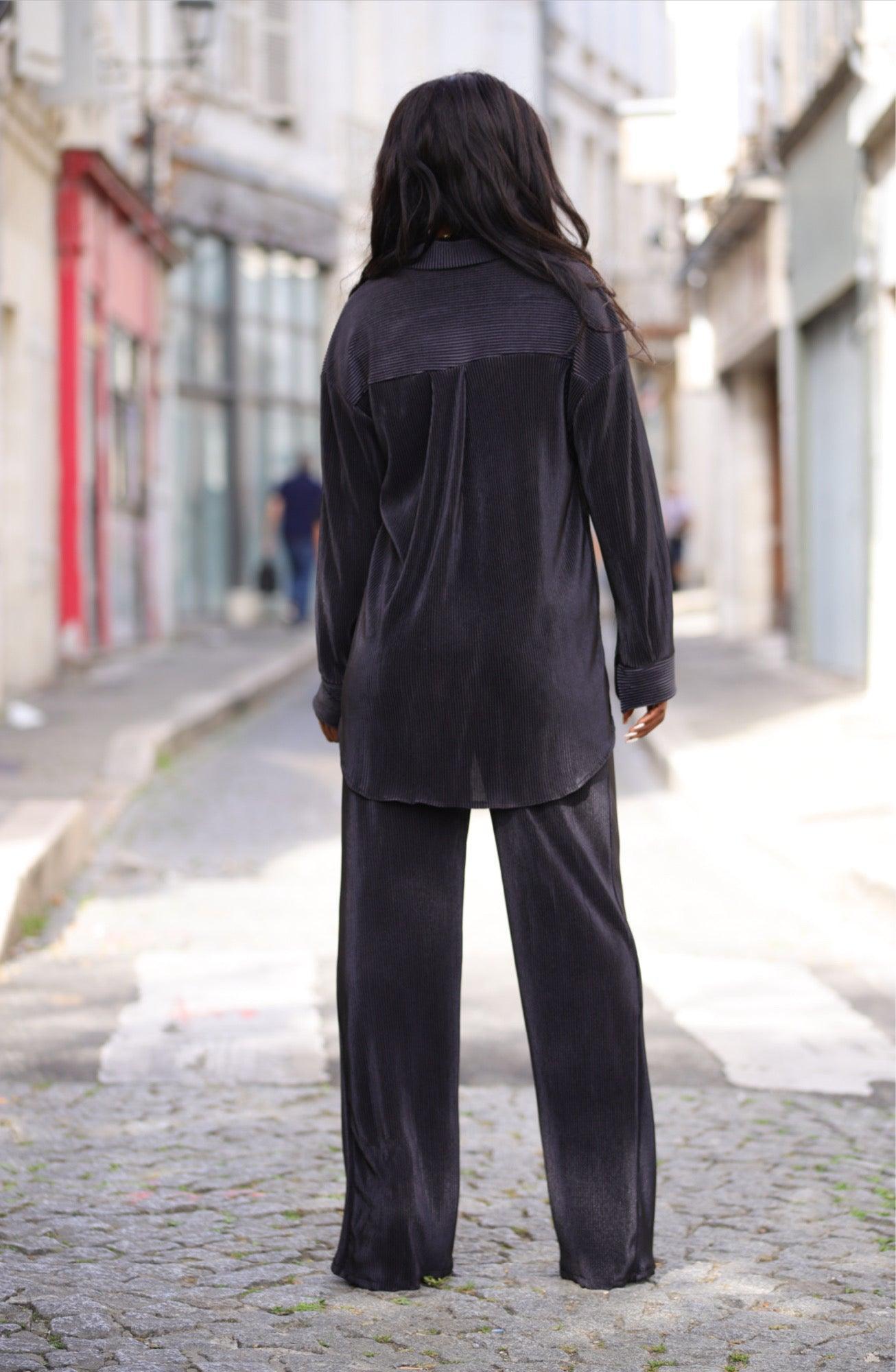 Ensemble pantalon et chemise noir - beautifulshop