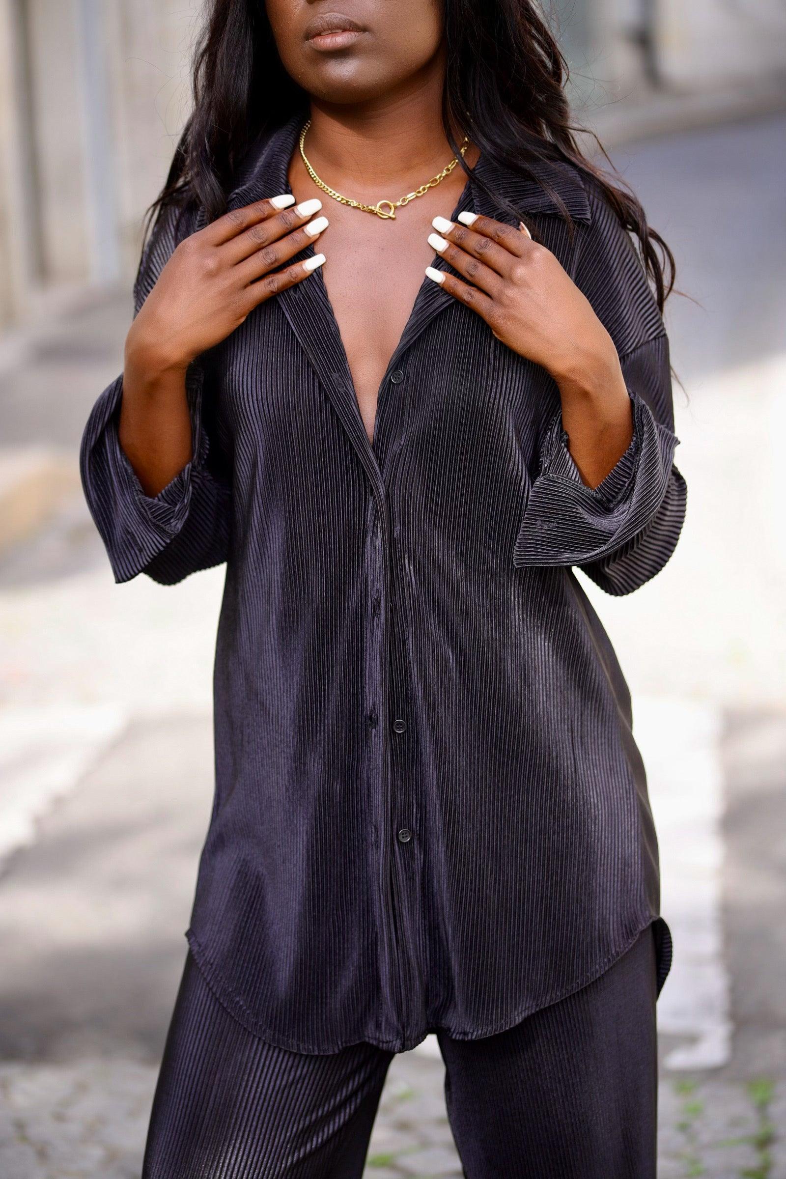 Ensemble pantalon et chemise noir - beautifulshop