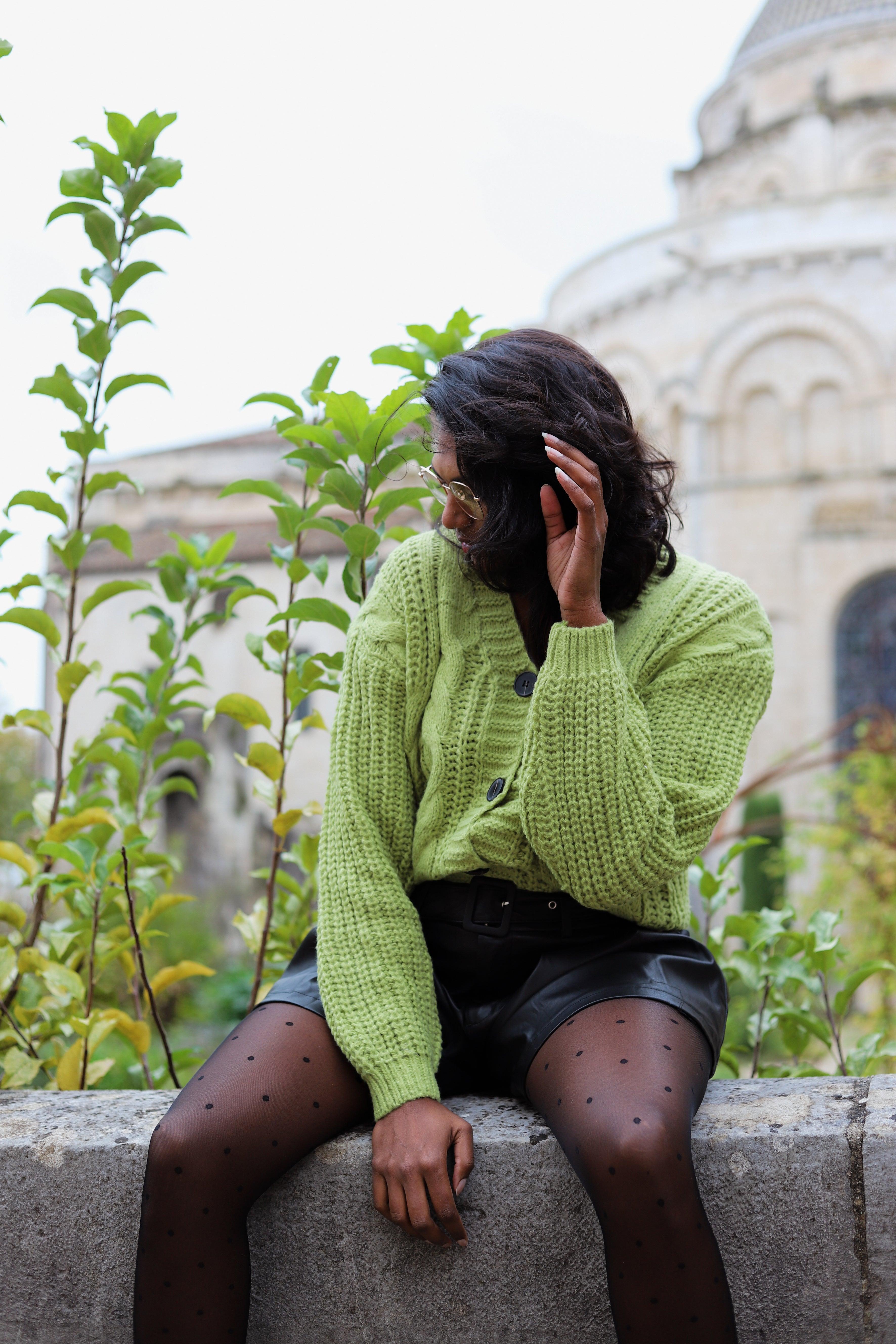 Gilet à Boutons vert - beautifulshop