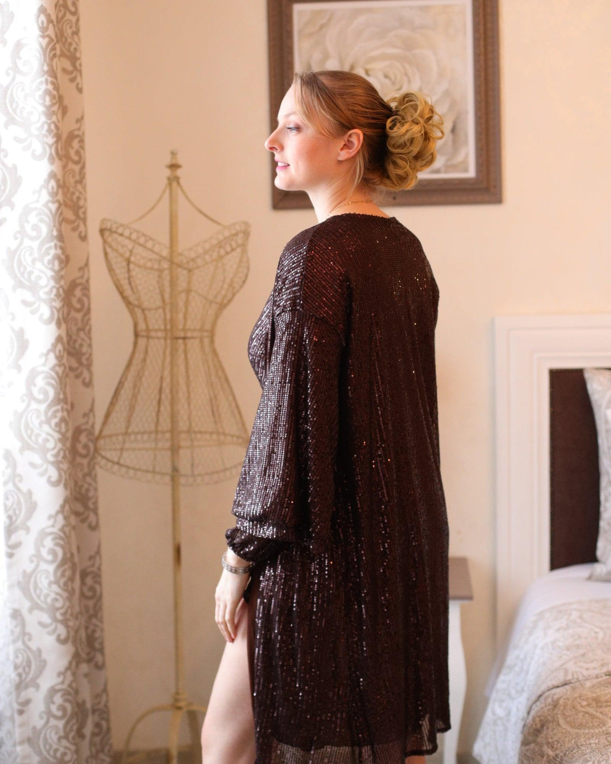Gilet Long en Sequin Couleur Chocolat - beautifulshop