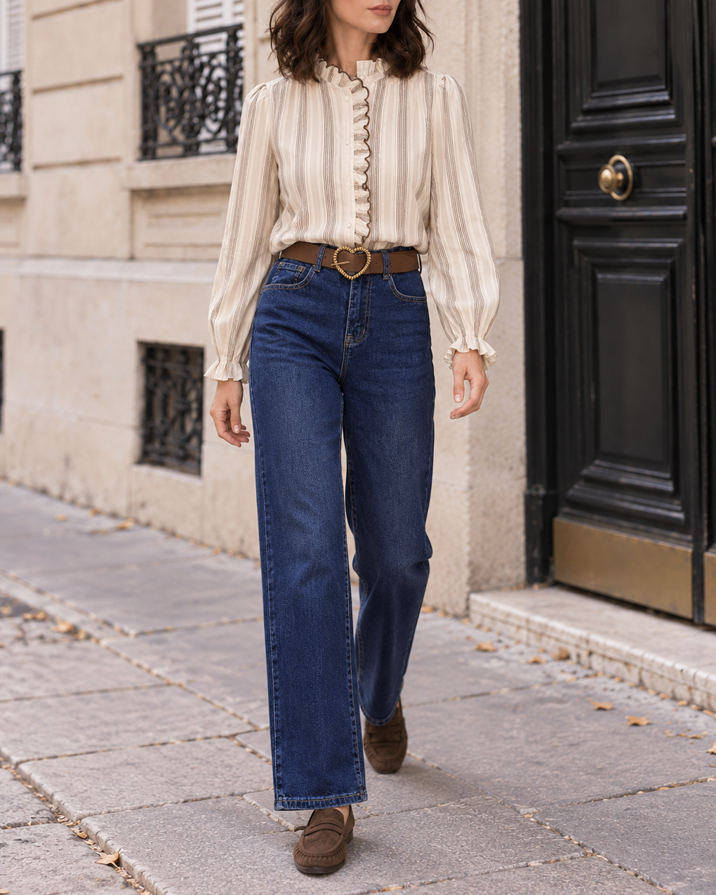 Jean droit Céleste avec ceinture cœur – bleu – Beautiful Shop