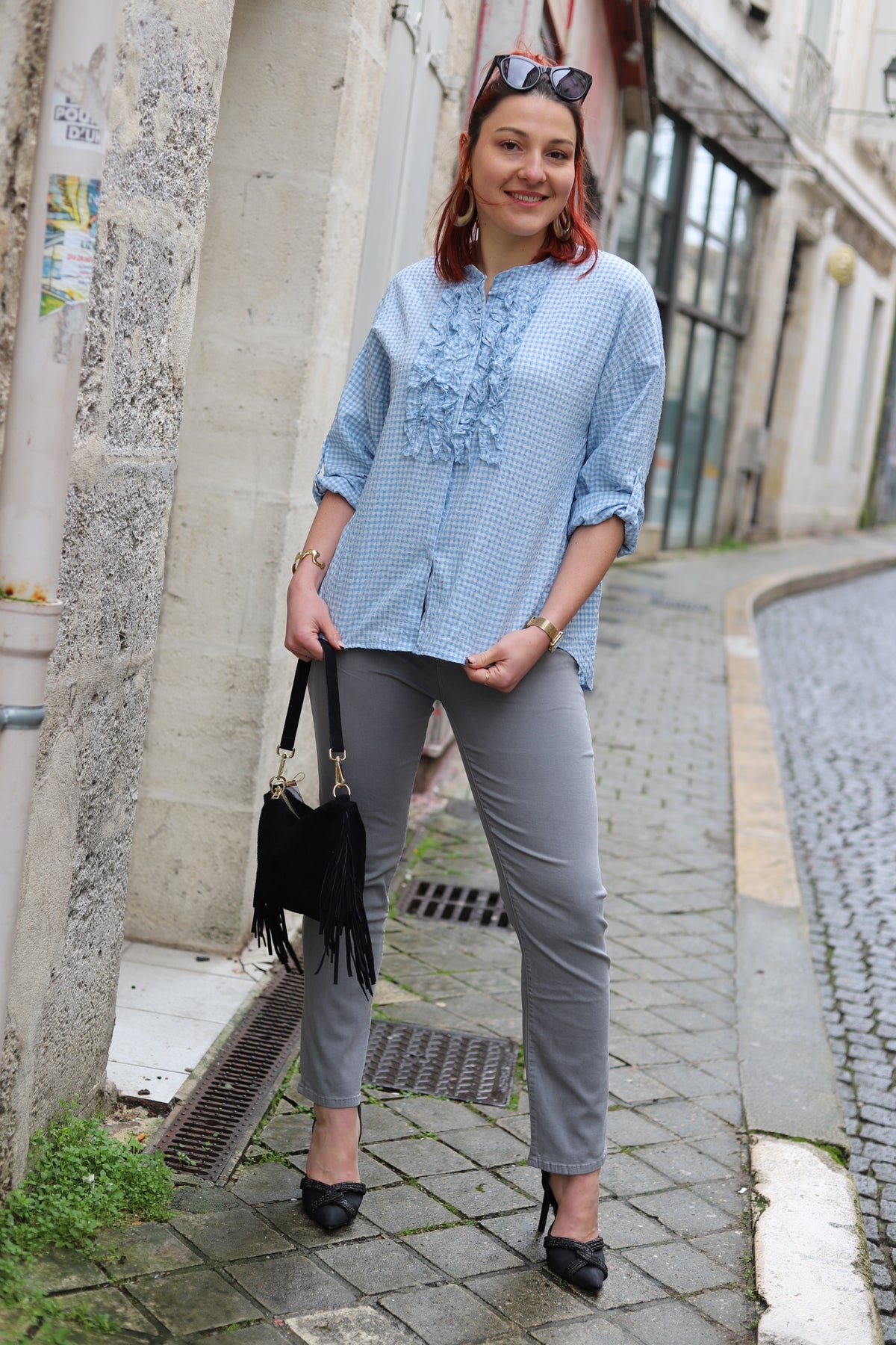 Jean gris clair à taille haute et coupe droite – Beautiful Shop