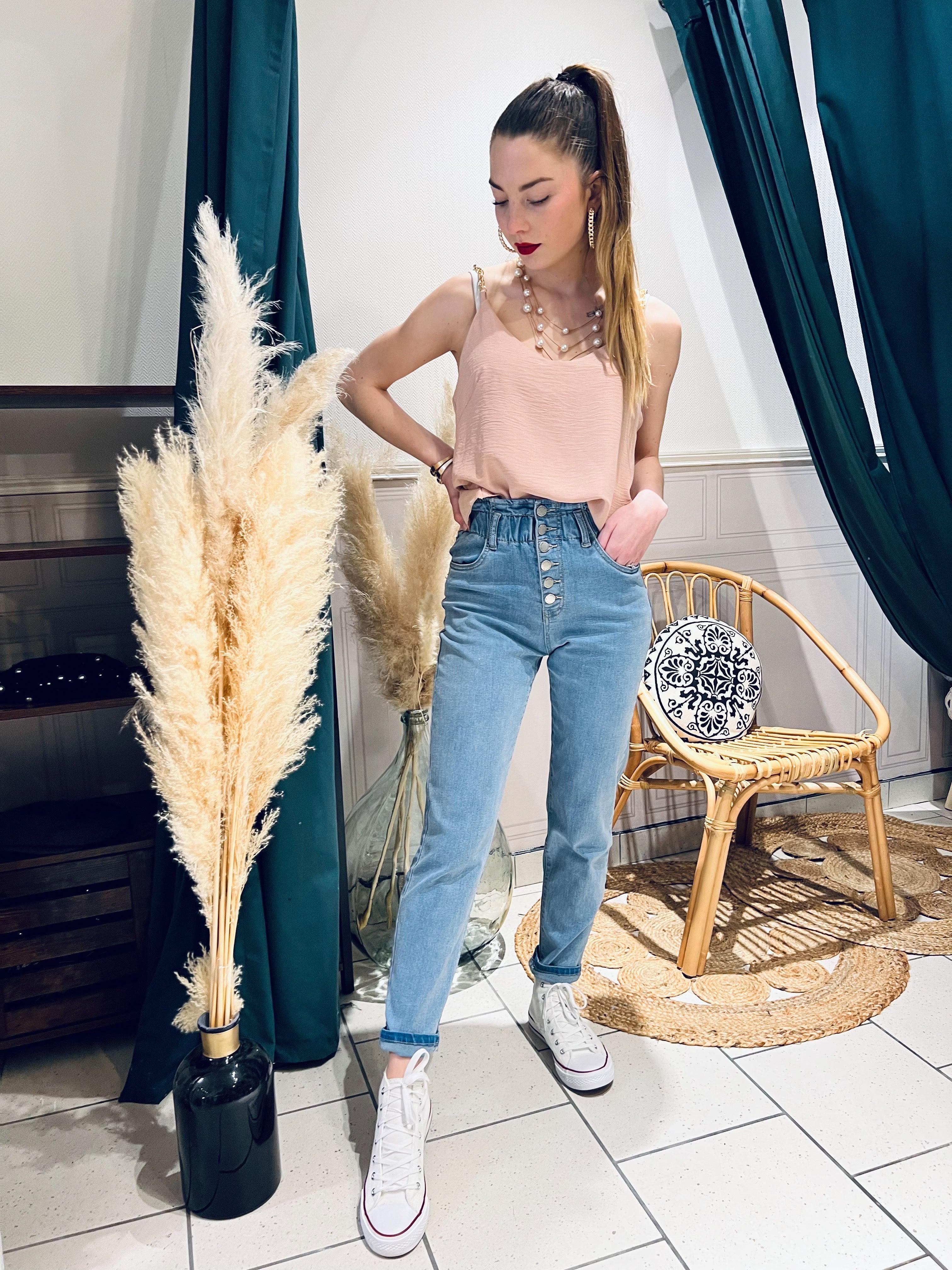 Jeans bleu taille haute - beautifulshop