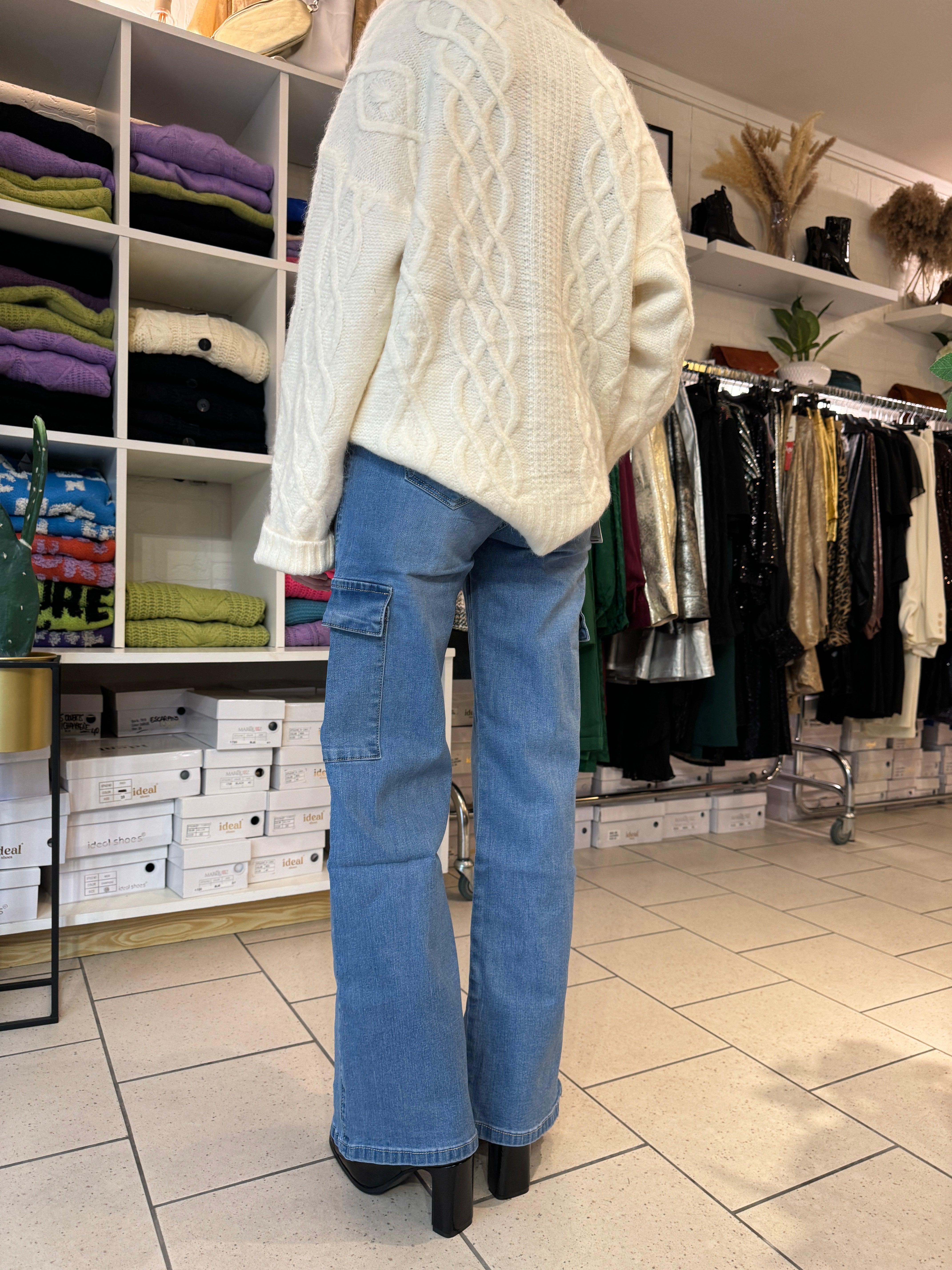 Jeans cargo coupe droite bleu - beautifulshop