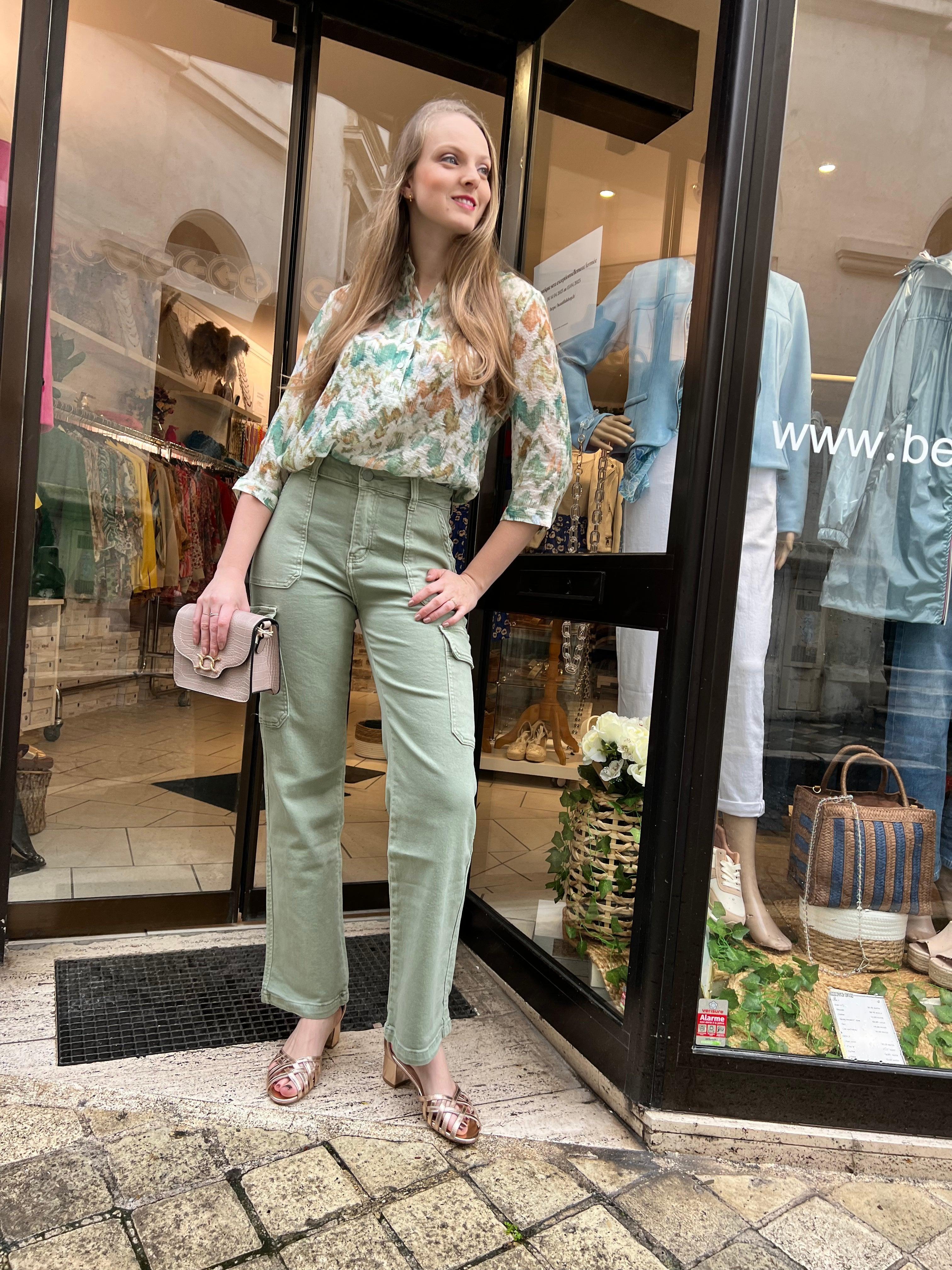 Jeans cargo coupe droite kaki - beautifulshop