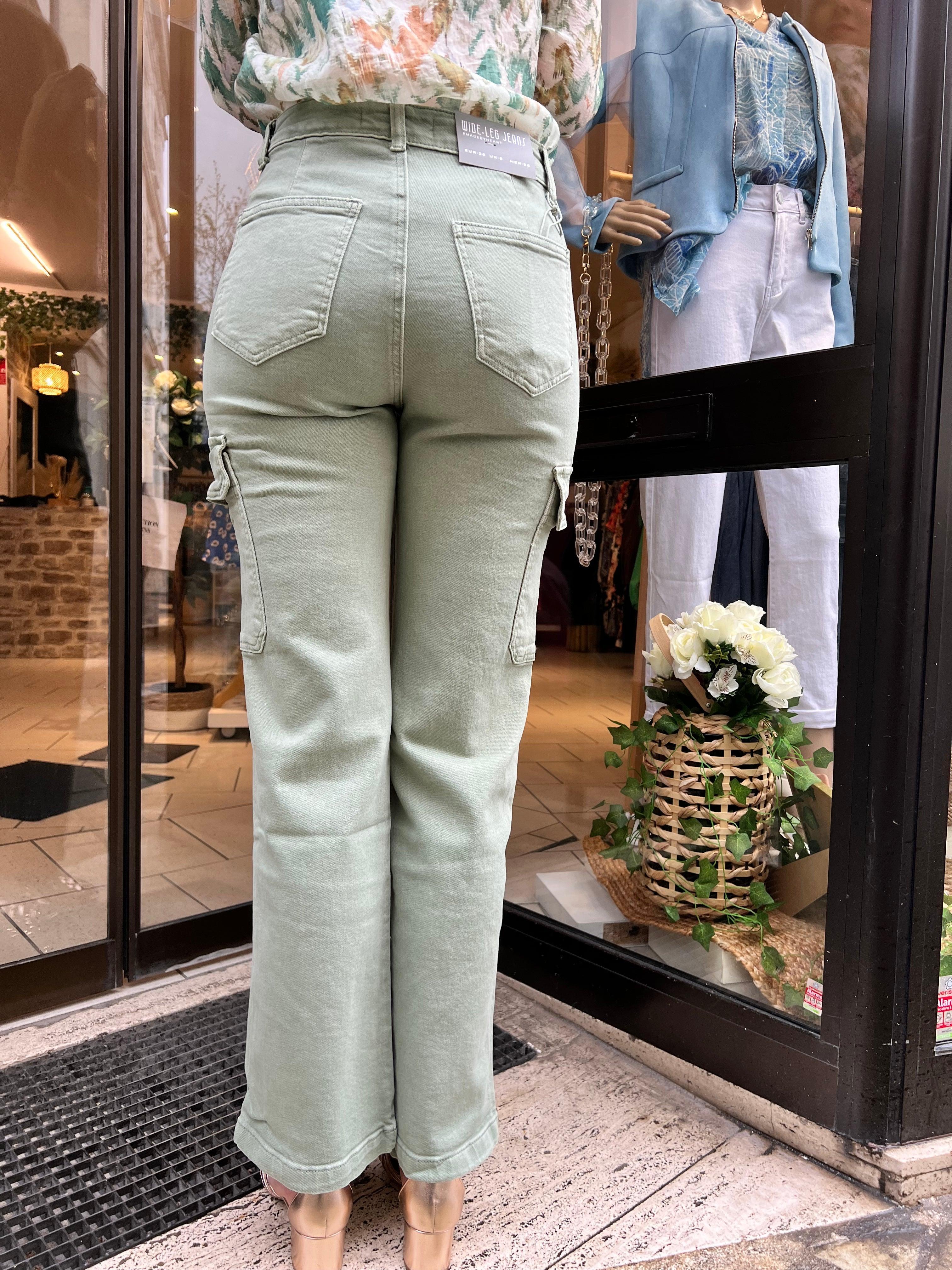 Jeans cargo coupe droite kaki - beautifulshop