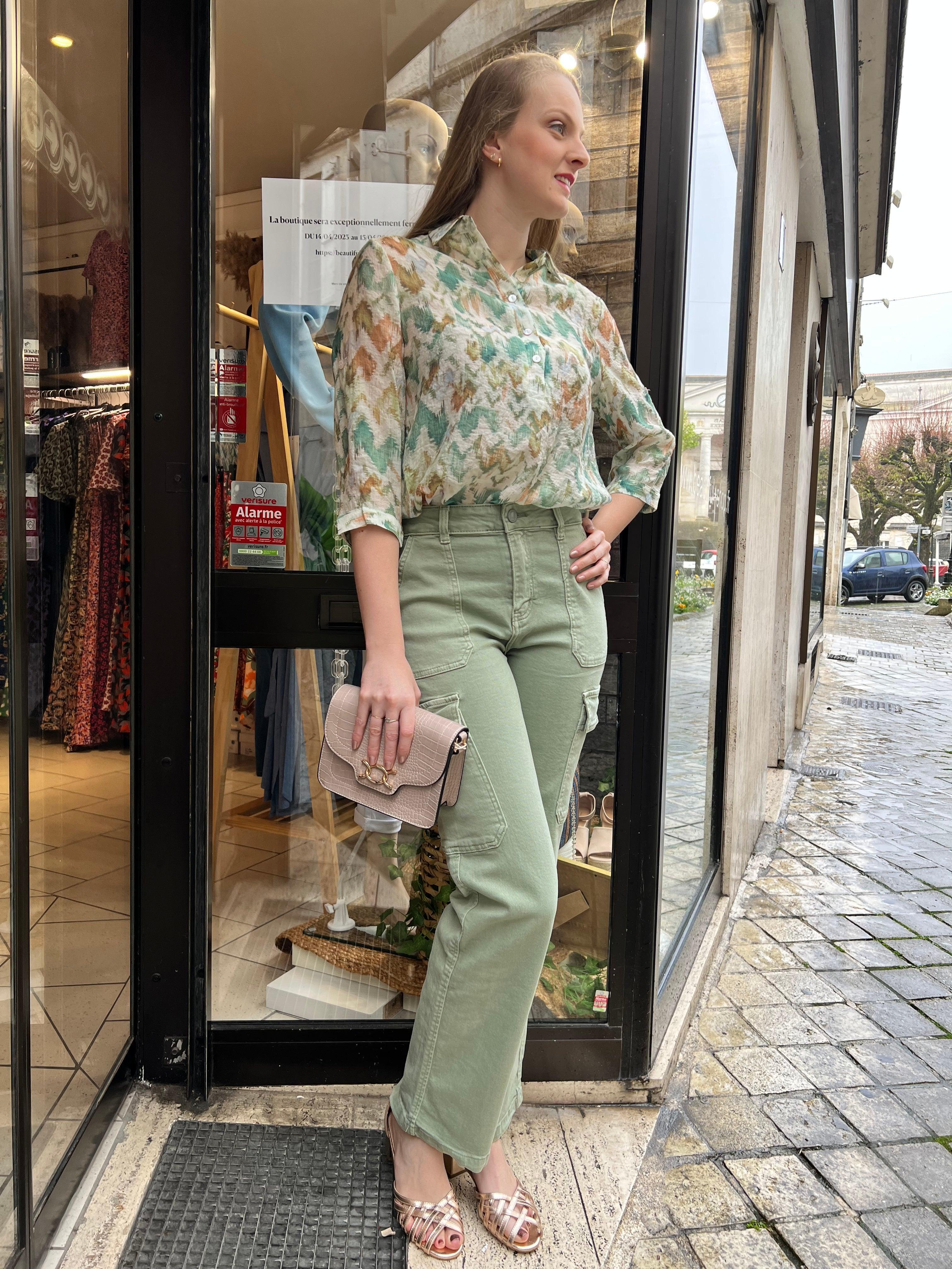 Jeans cargo coupe droite kaki - beautifulshop