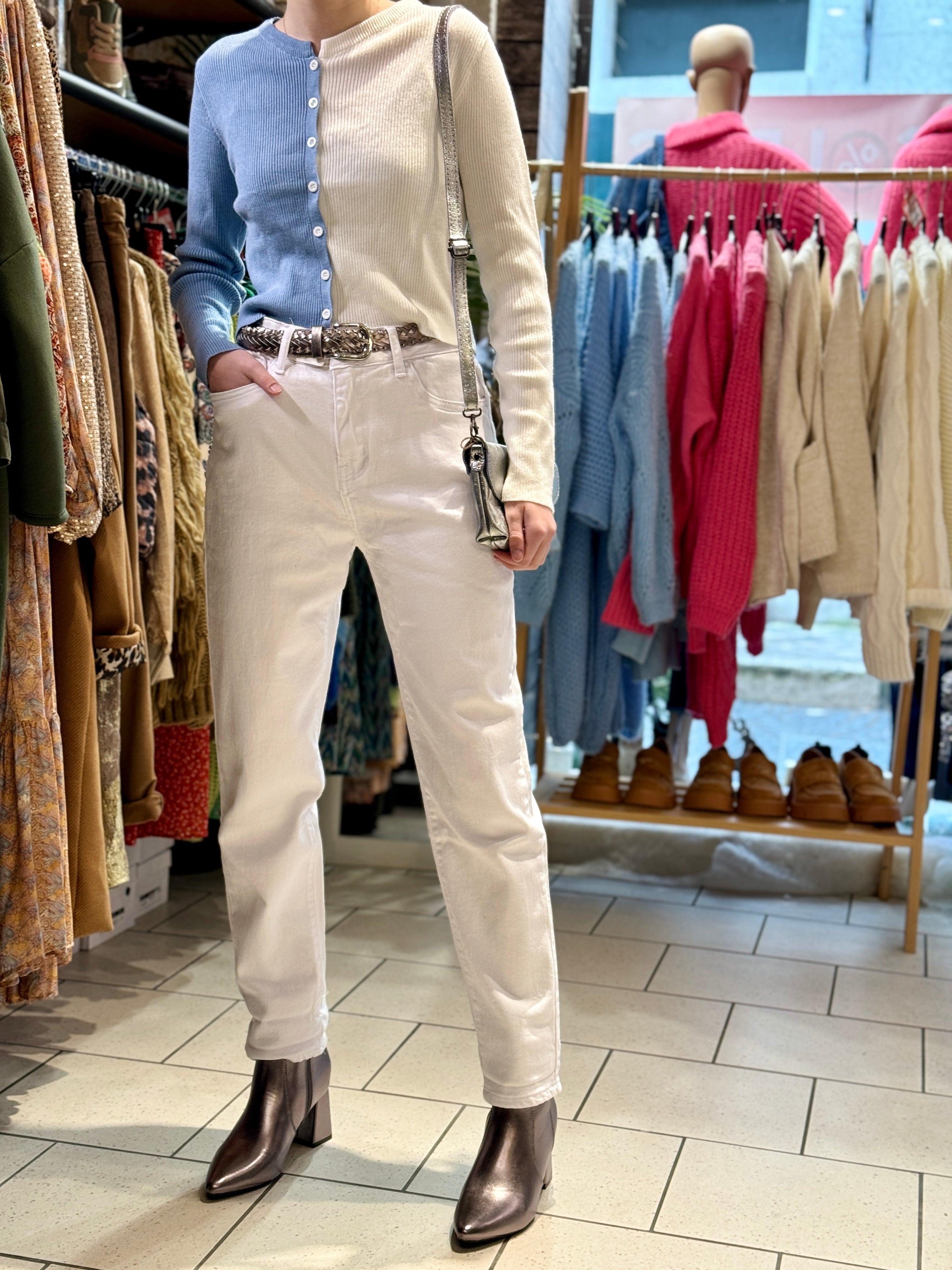 Jeans coupe droite blanche taille haute - beautifulshop