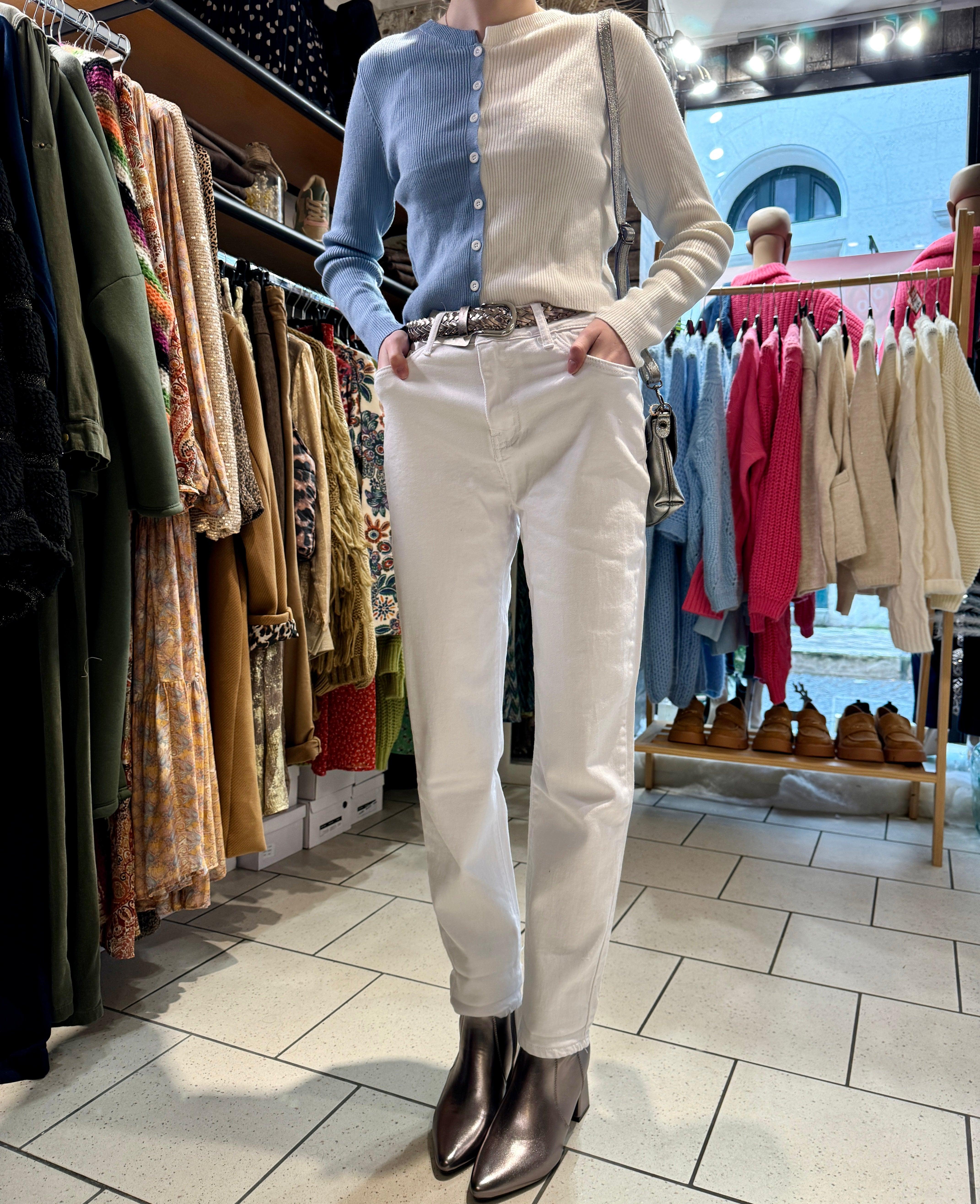 Jeans coupe droite blanche taille haute - beautifulshop