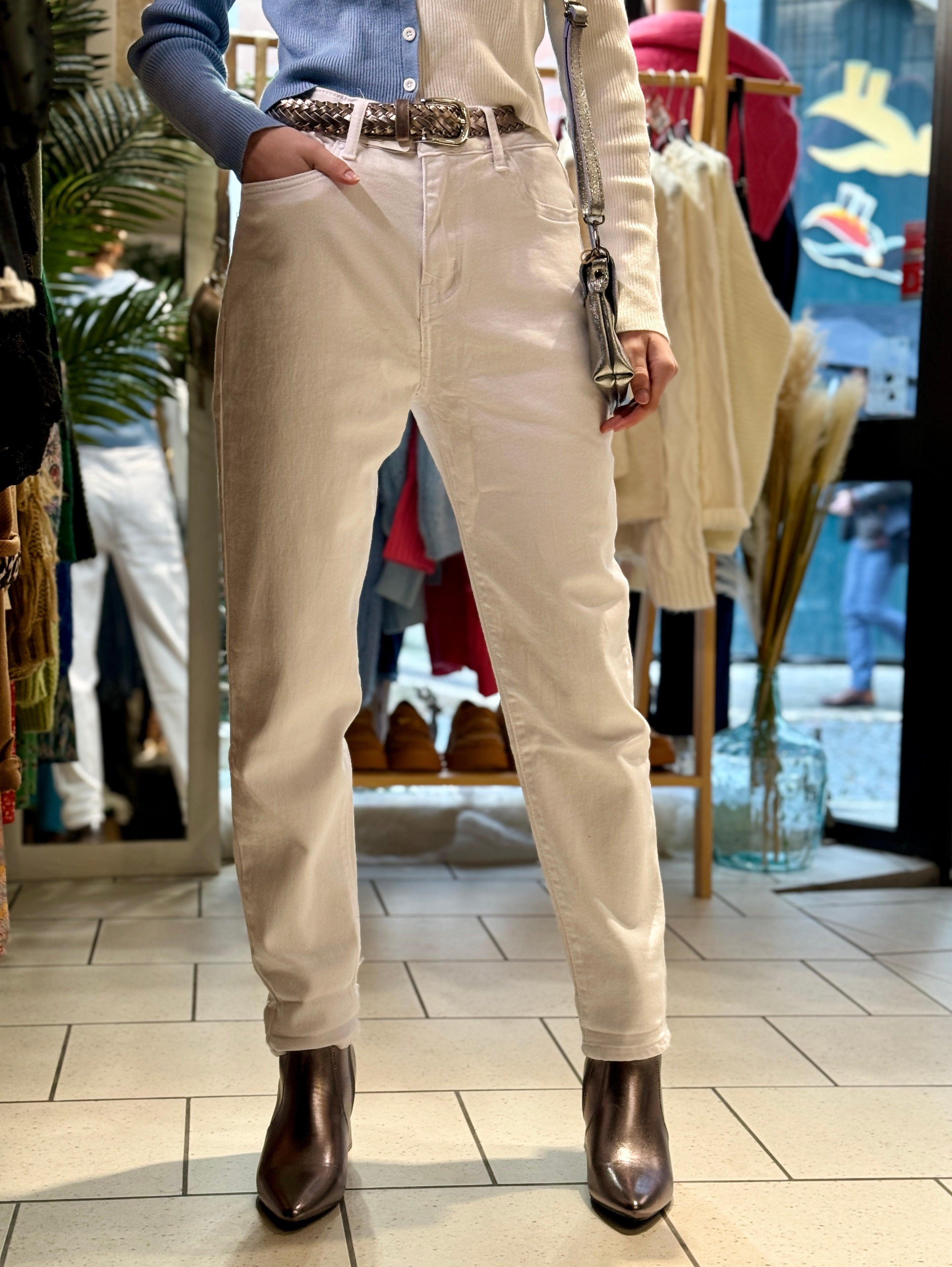 Jeans coupe droite blanche taille haute - beautifulshop