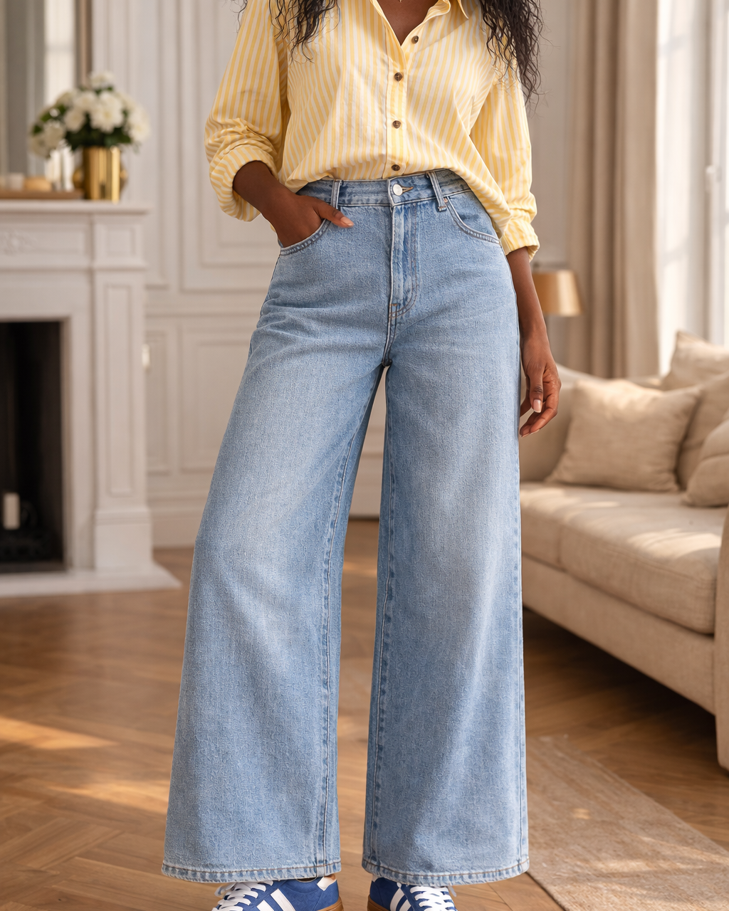 jean barrel femme taille haute bleu clair Lowen denim stretch