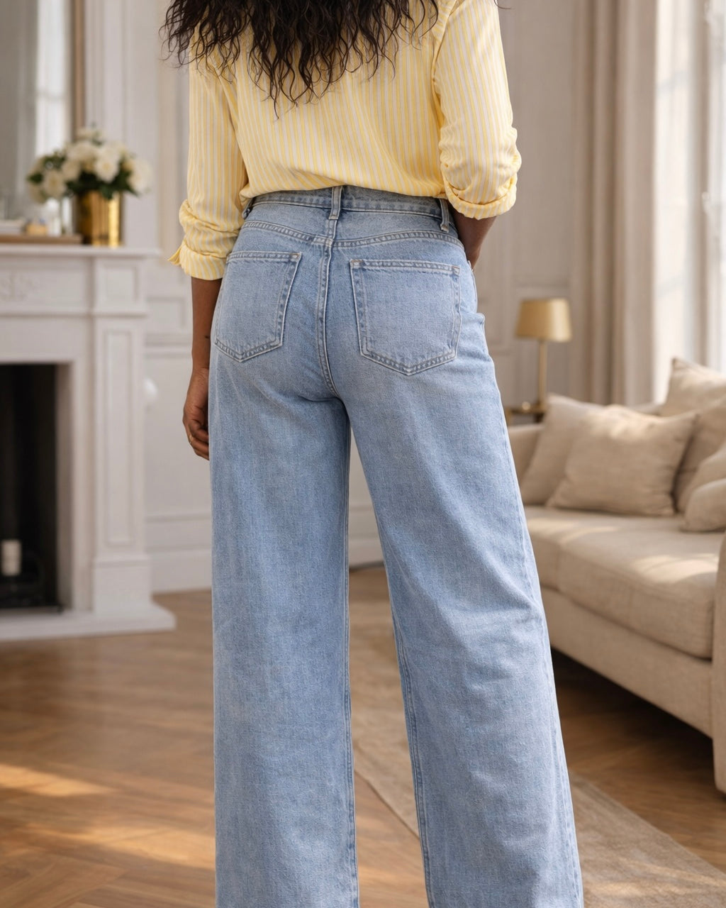 jean barrel femme taille haute bleu clair Lowen denim stretch