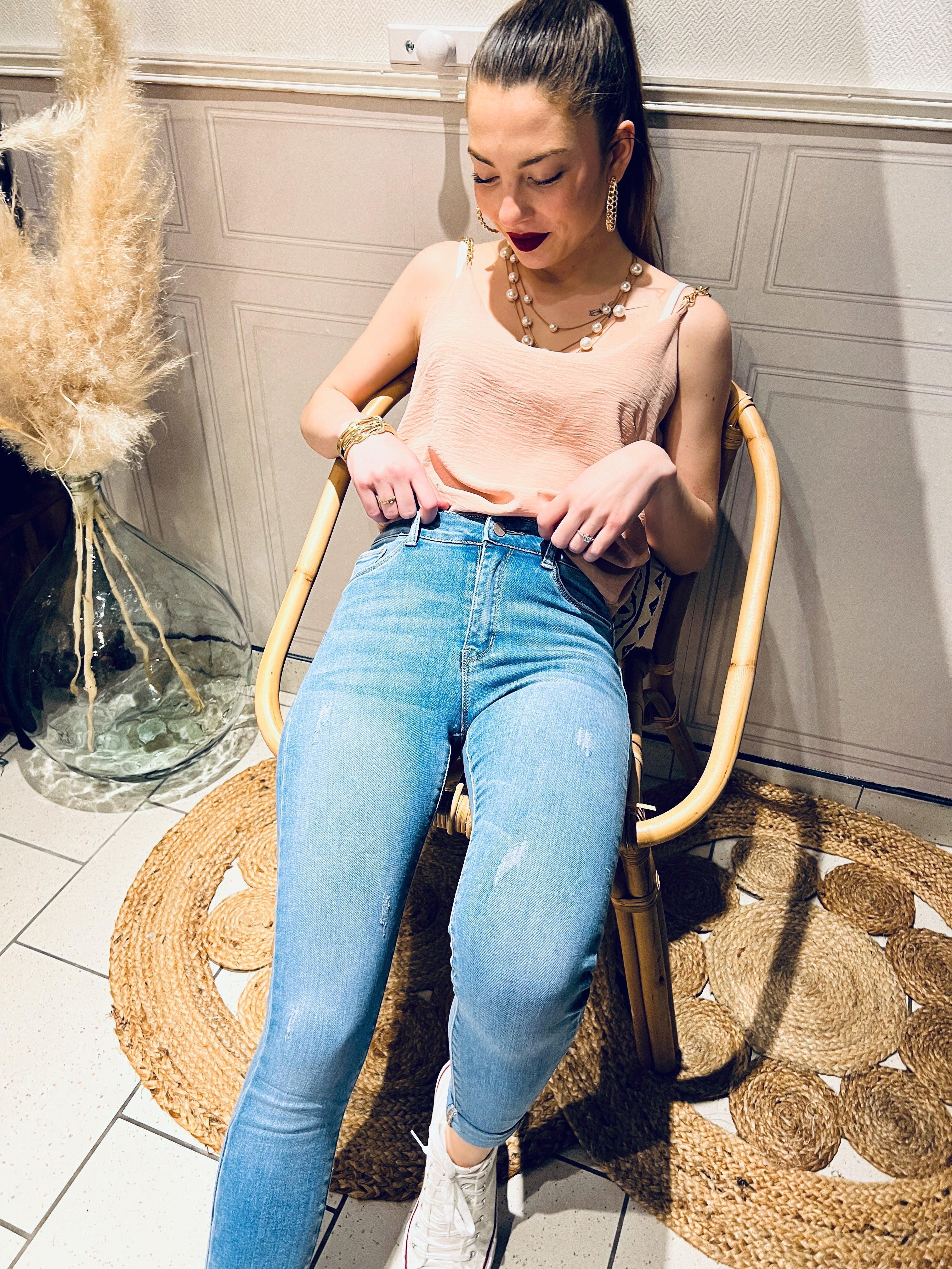 Jeans femme bleu délavé - beautifulshop