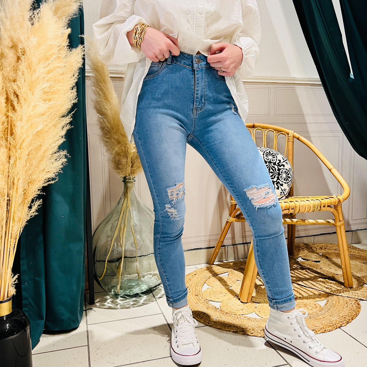 Jeans femme slim bleu destroy – beautifulshop