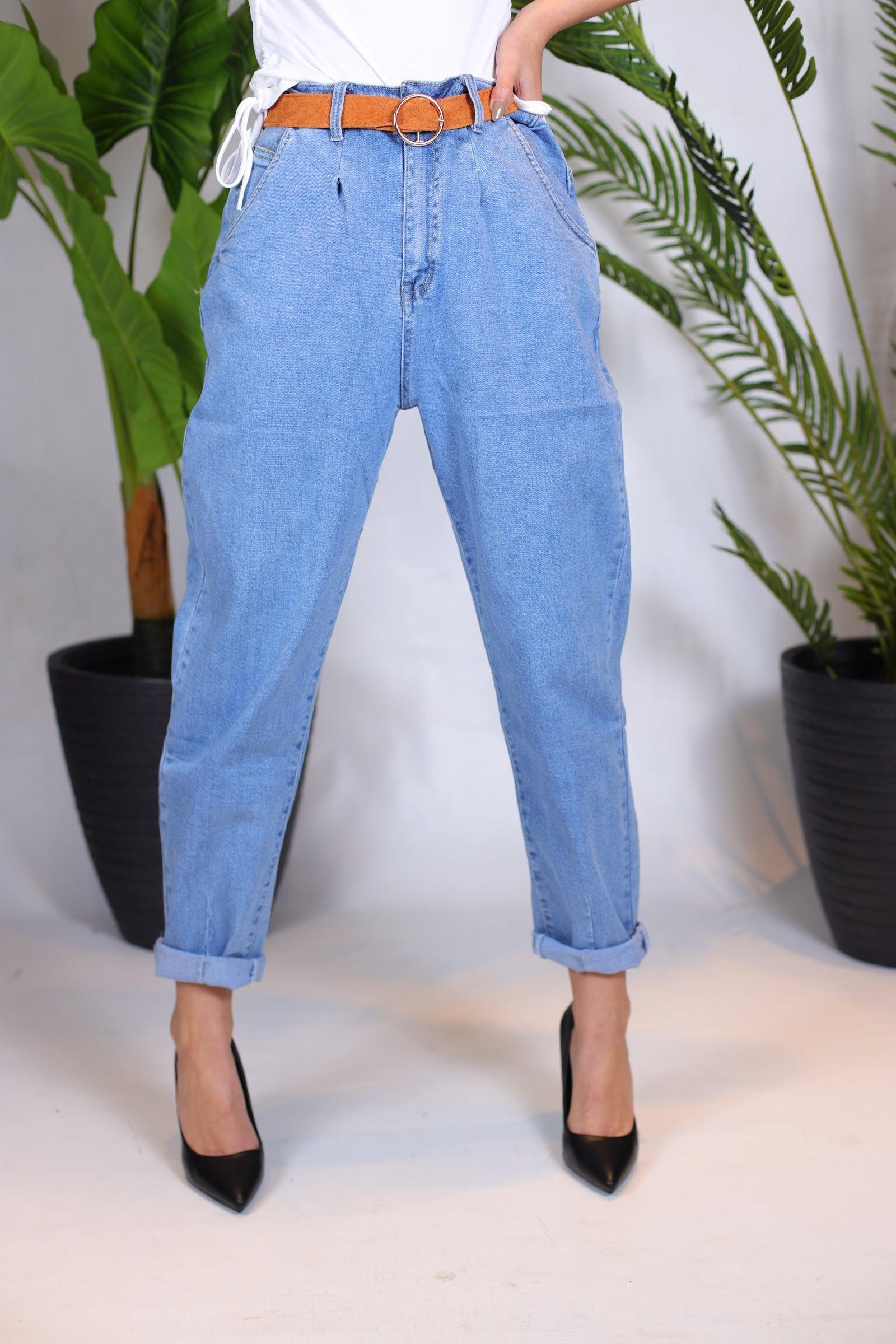 Jeans mom fit bleu - beautifulshop