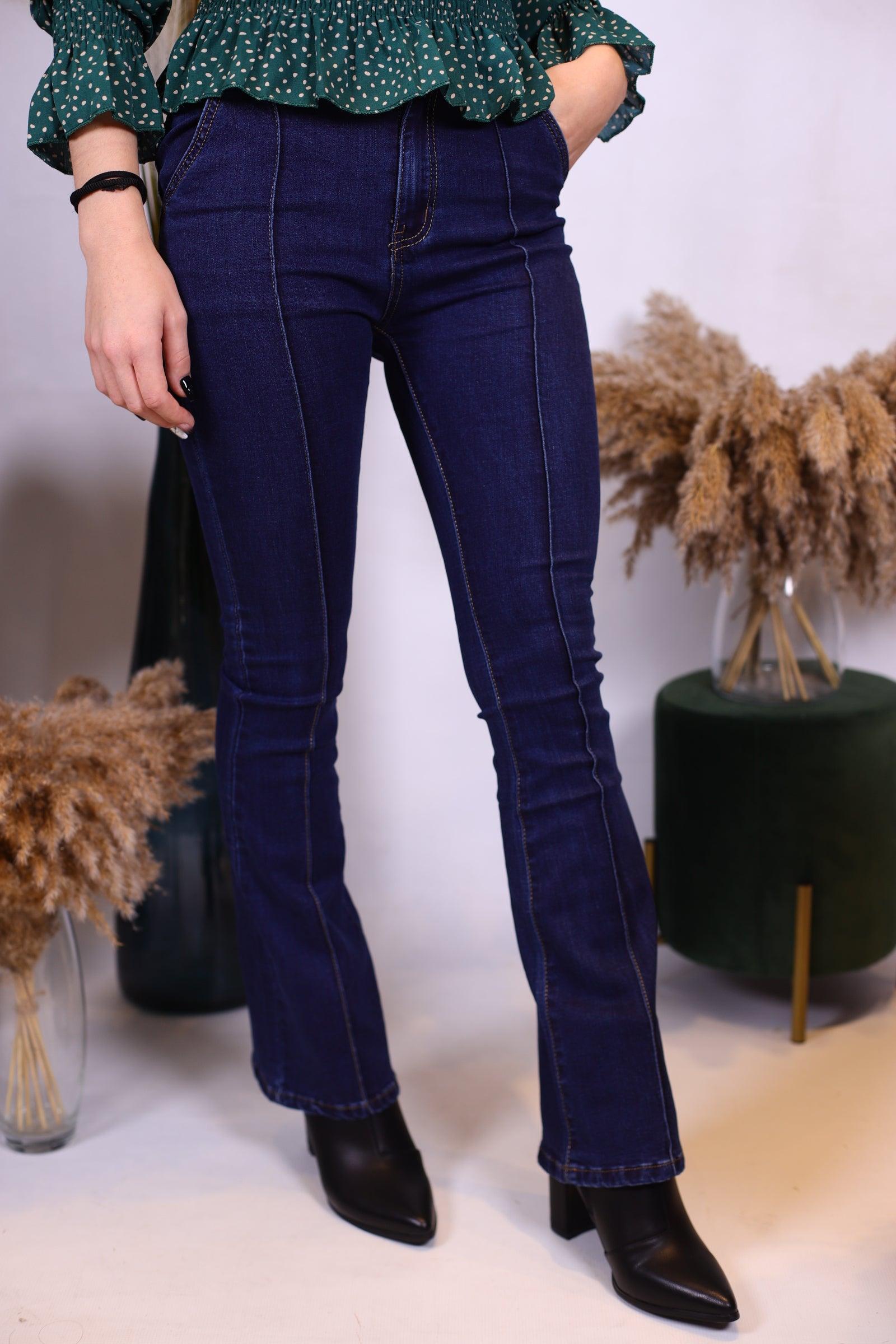 Jeans patte d'éléphant bleu foncé - beautifulshop