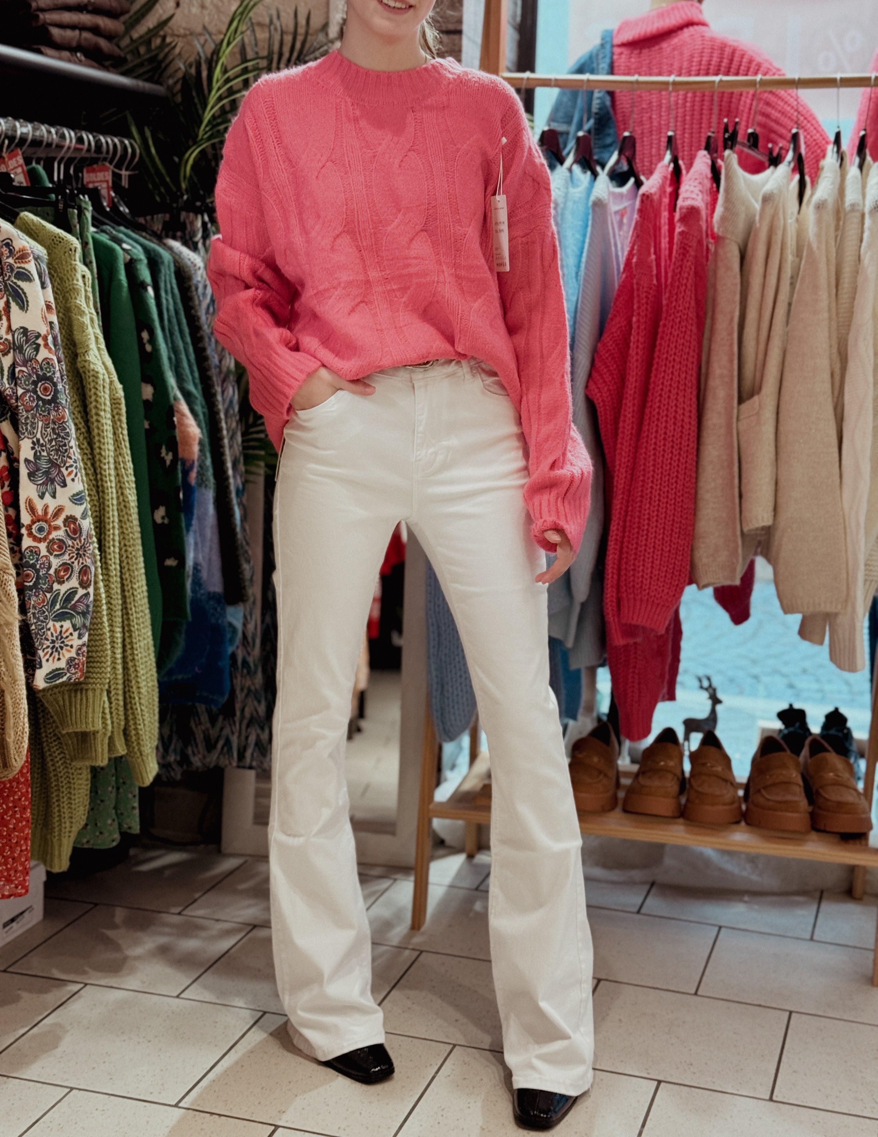 Jeans taille haute blanc coupe patte d'éléphant - beautifulshop