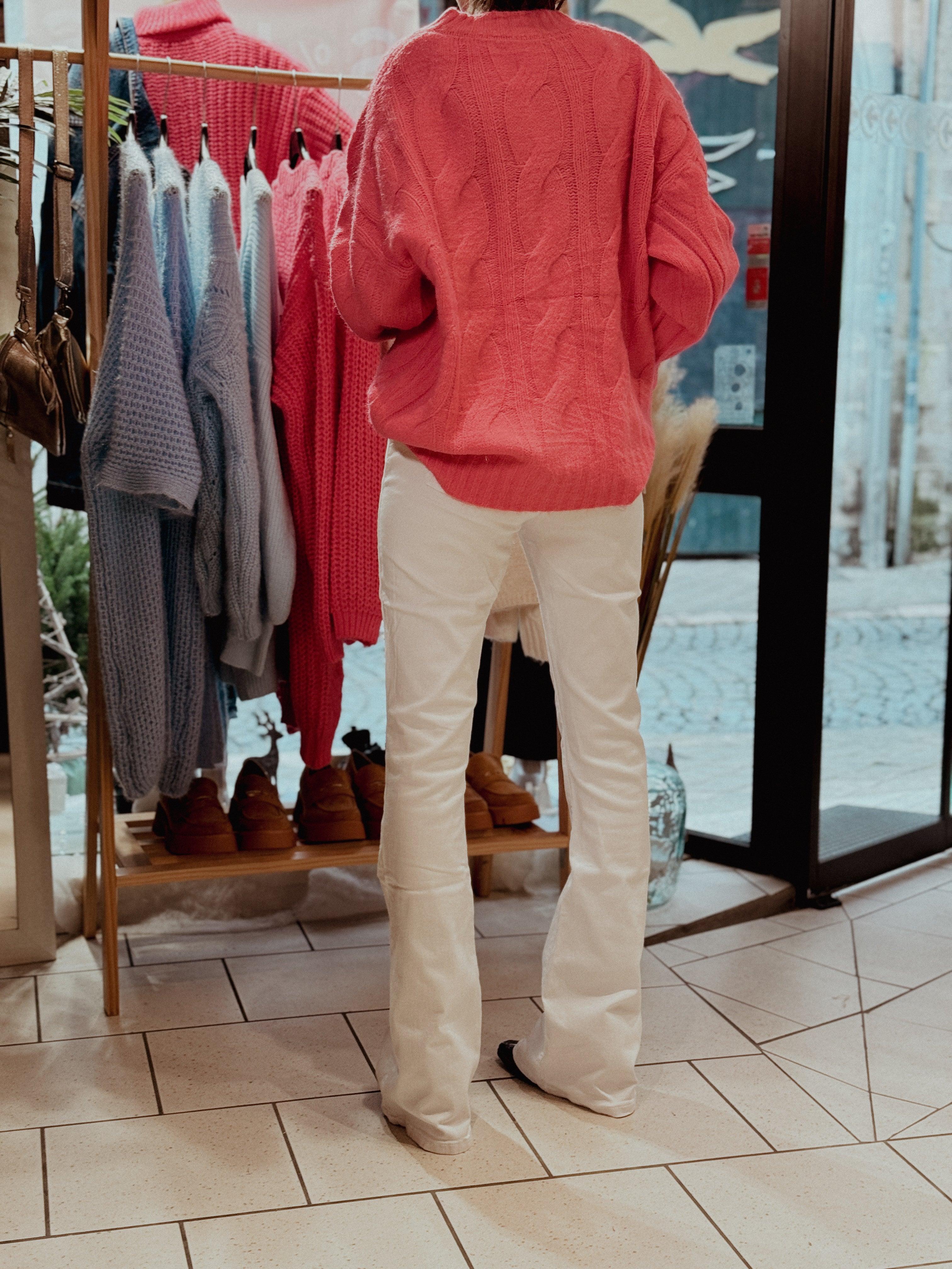 Jeans taille haute blanc coupe patte d'éléphant - beautifulshop